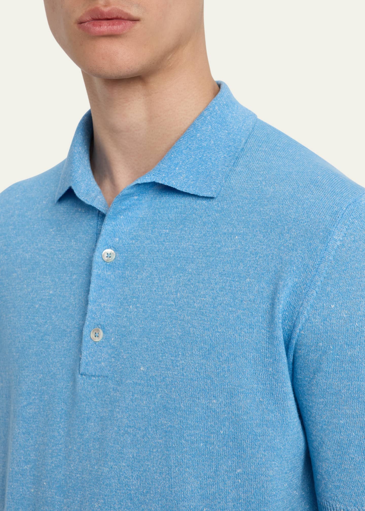 Bergdorf Goodman Men's Cashmere and Linen Short-Sleeve Polo Sweater Image 5 of 5