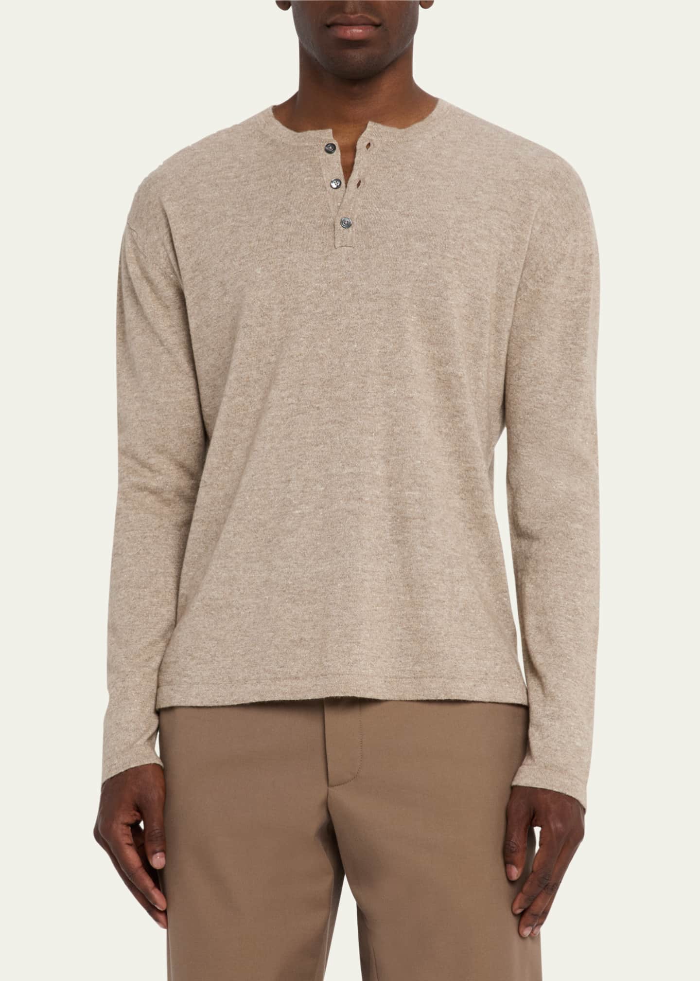 Bergdorf Goodman Men's Cashmere and Linen Henley Sweater Image 4 of 5