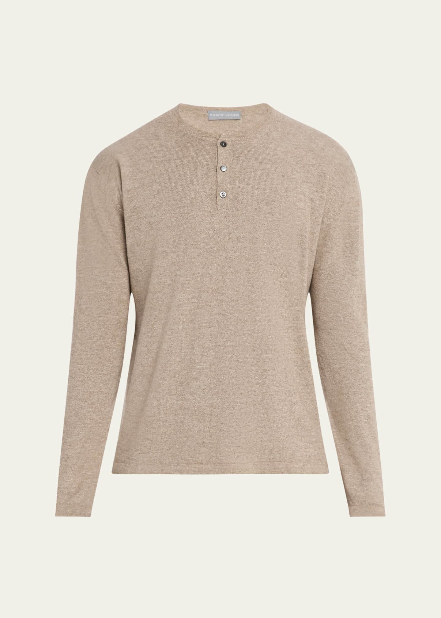 Bergdorf Goodman Men's Cashmere and Linen Henley Sweater Image 1 of 5