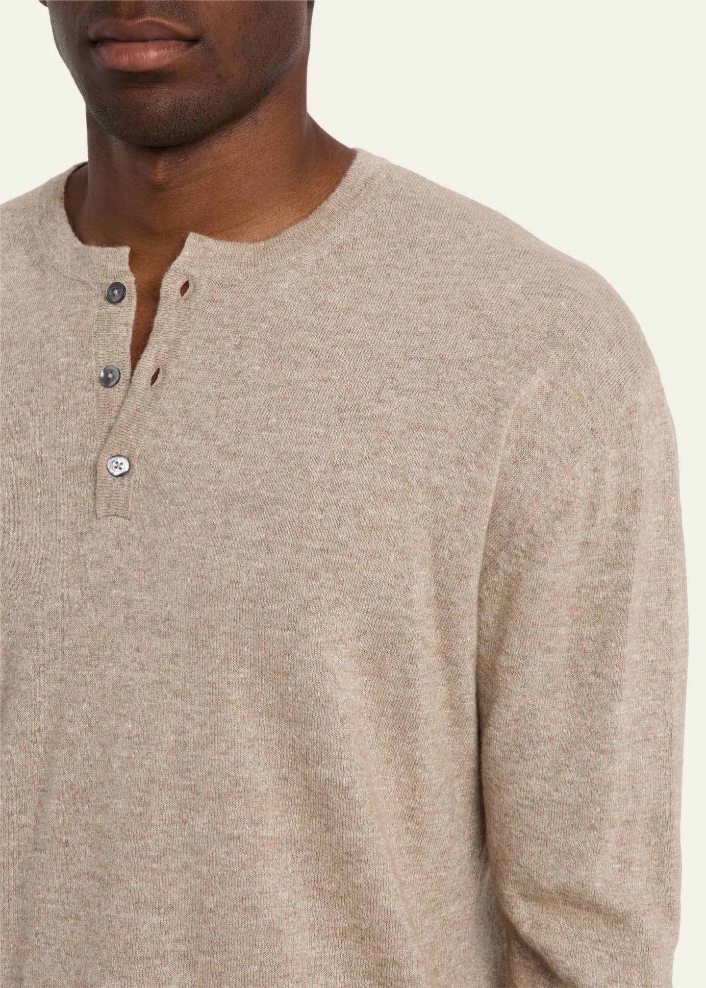 Bergdorf Goodman Men's Cashmere and Linen Henley Sweater Image 5 of 5