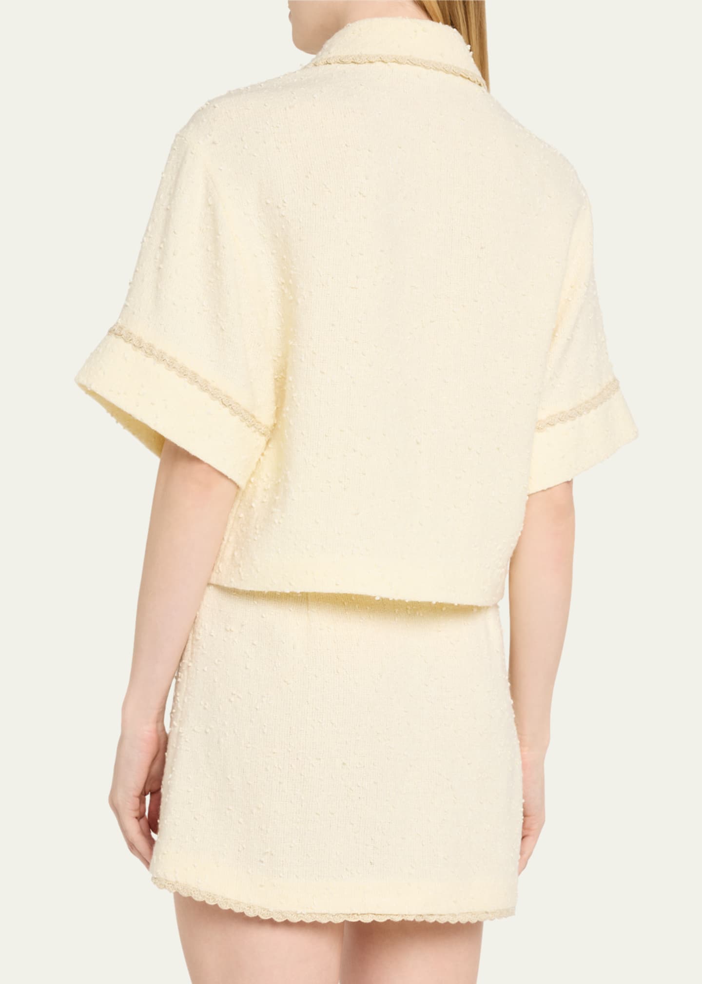 SIMKHAI Khloe Boucle Short-Sleeve Shirt Image 3 of 5