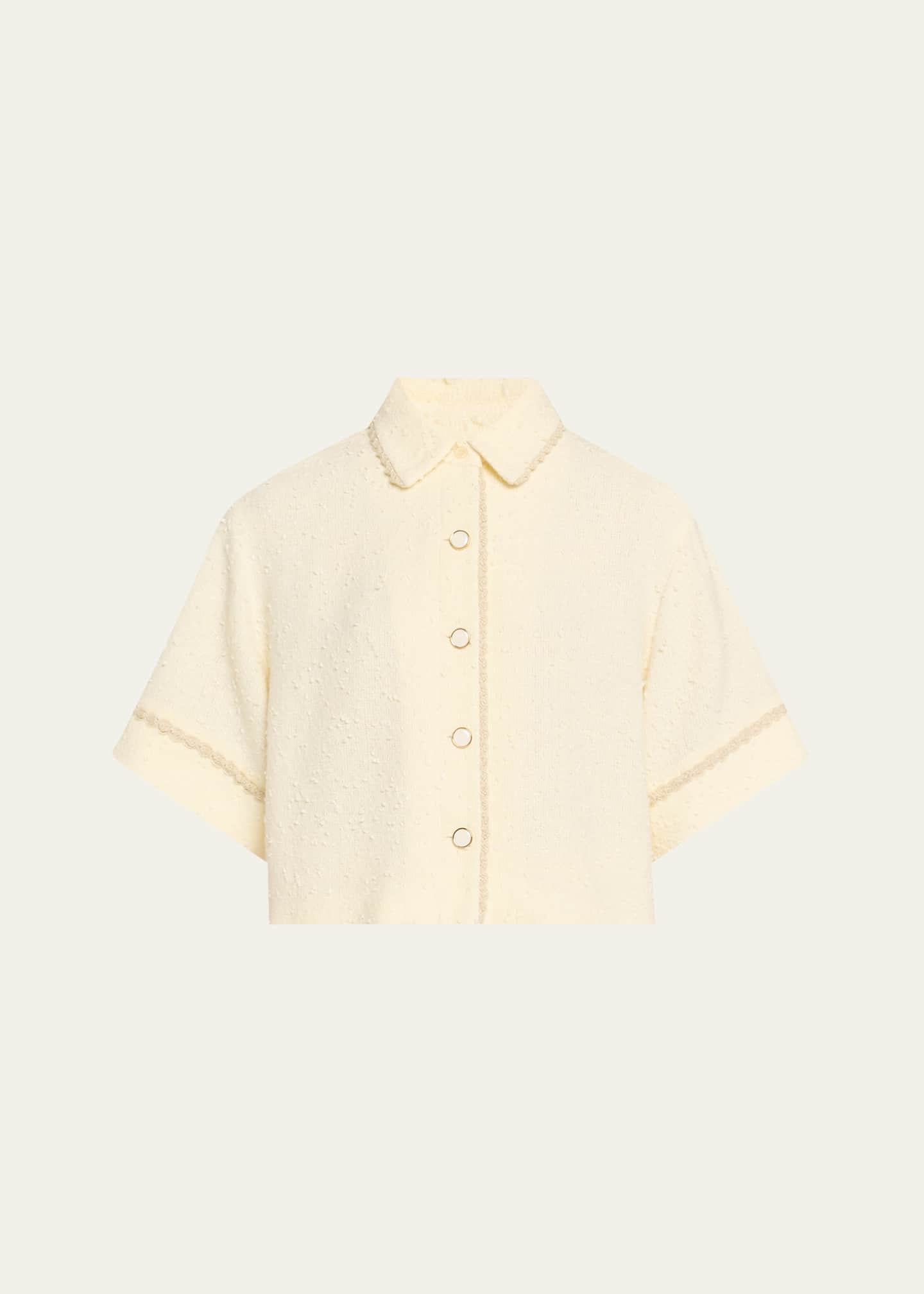 SIMKHAI Khloe Boucle Short-Sleeve Shirt Image 1 of 5