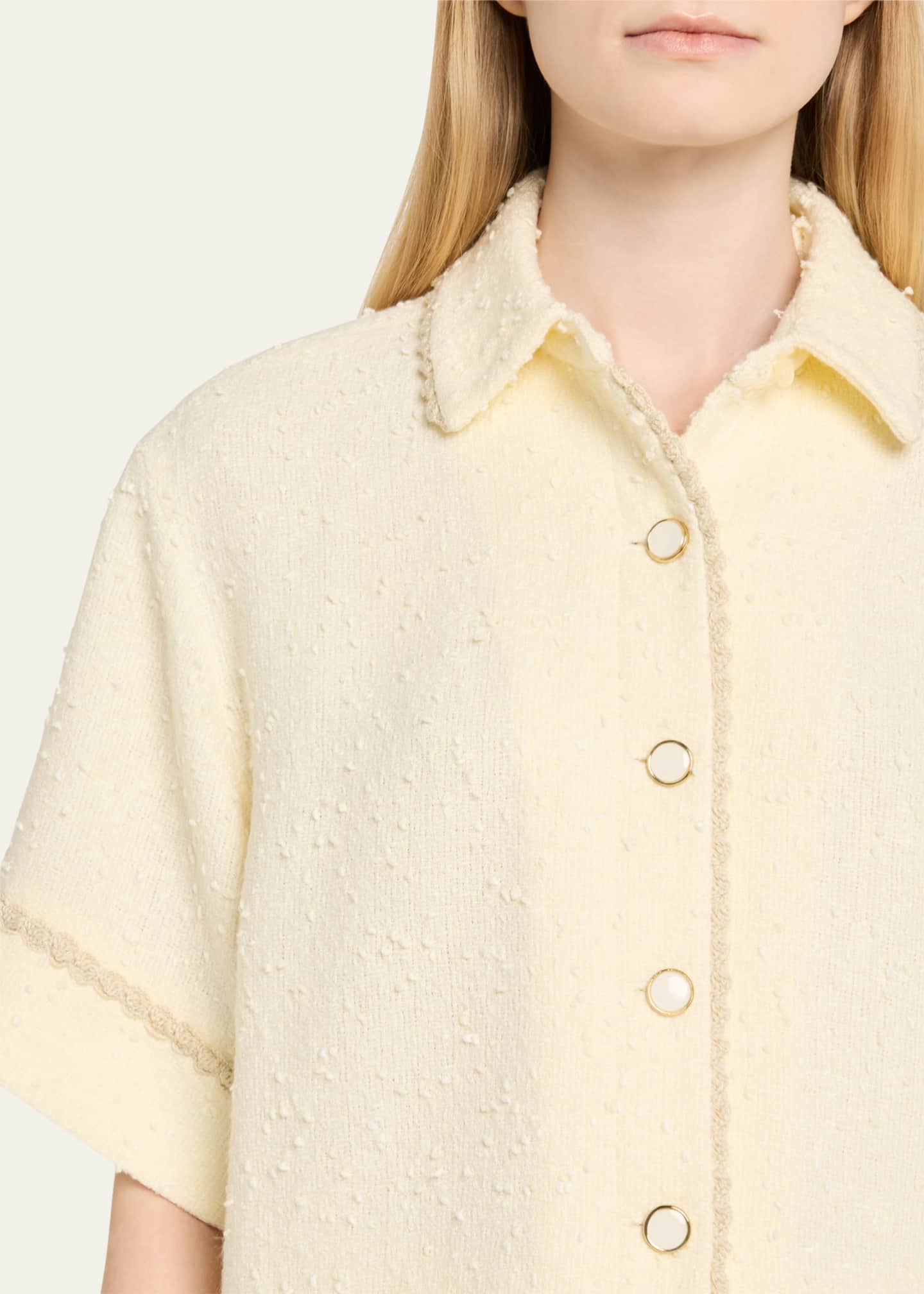 SIMKHAI Khloe Boucle Short-Sleeve Shirt Image 5 of 5
