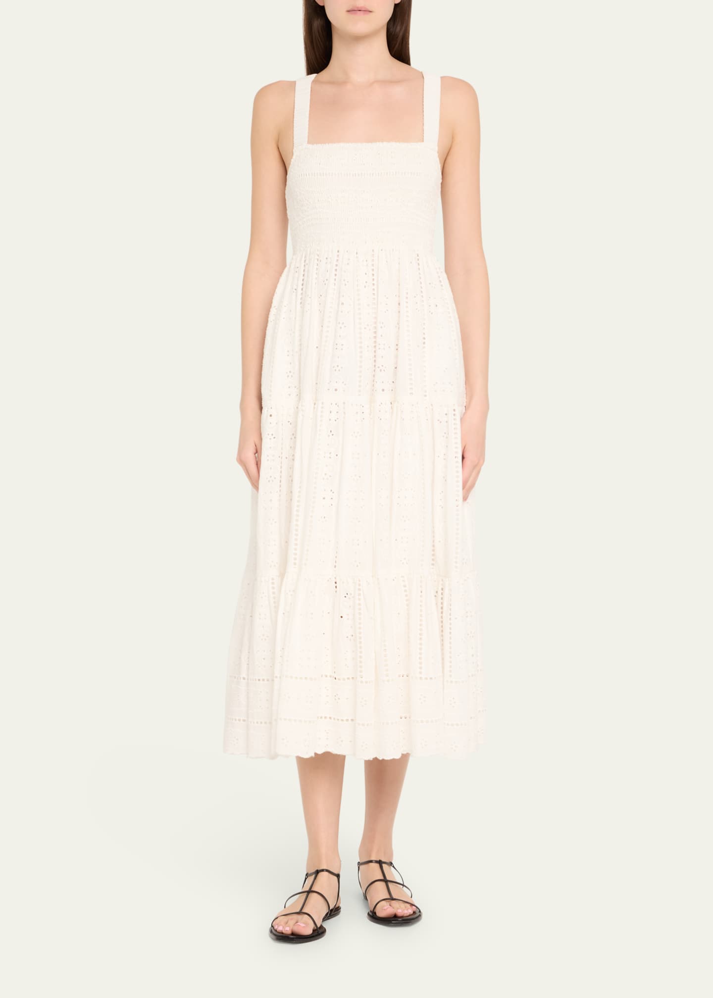 Cara Cara Taormina Cotton Eyelet Square-Neck Midi Dress Image 2 of 5