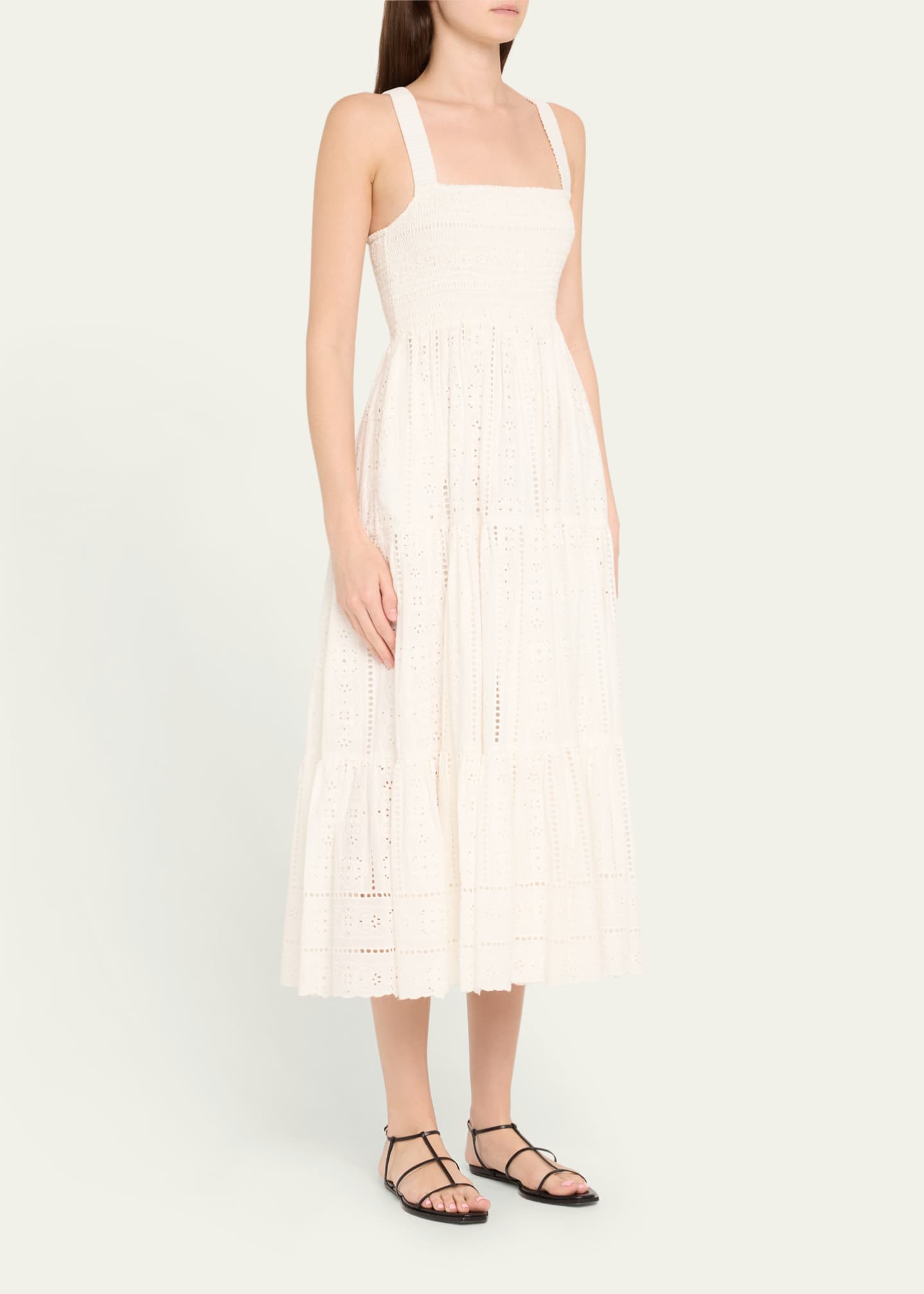 Cara Cara Taormina Cotton Eyelet Square-Neck Midi Dress Image 4 of 5