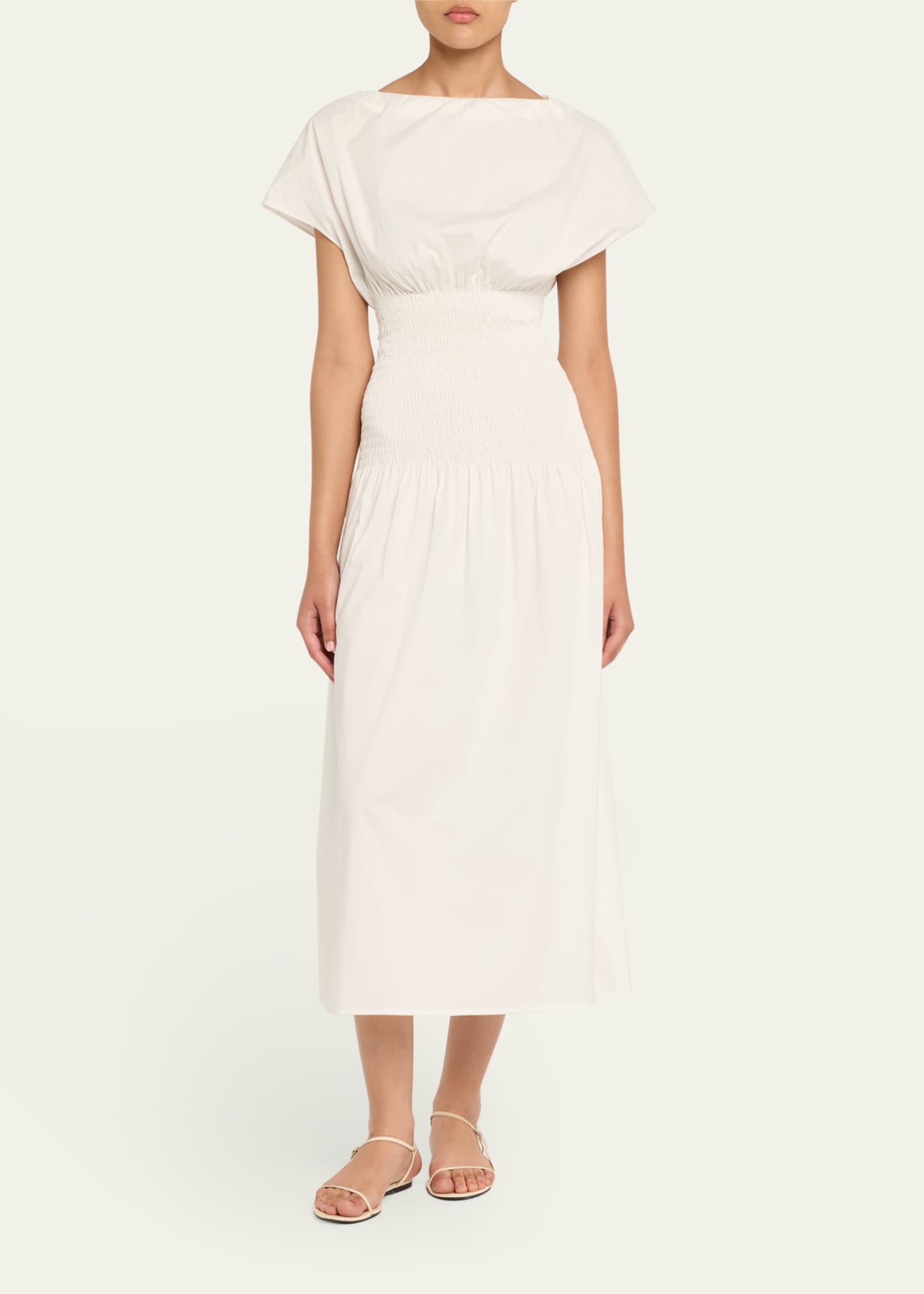 Anna Quan Ava Short-Sleeve Smocked Midi Dress Image 2 of 5