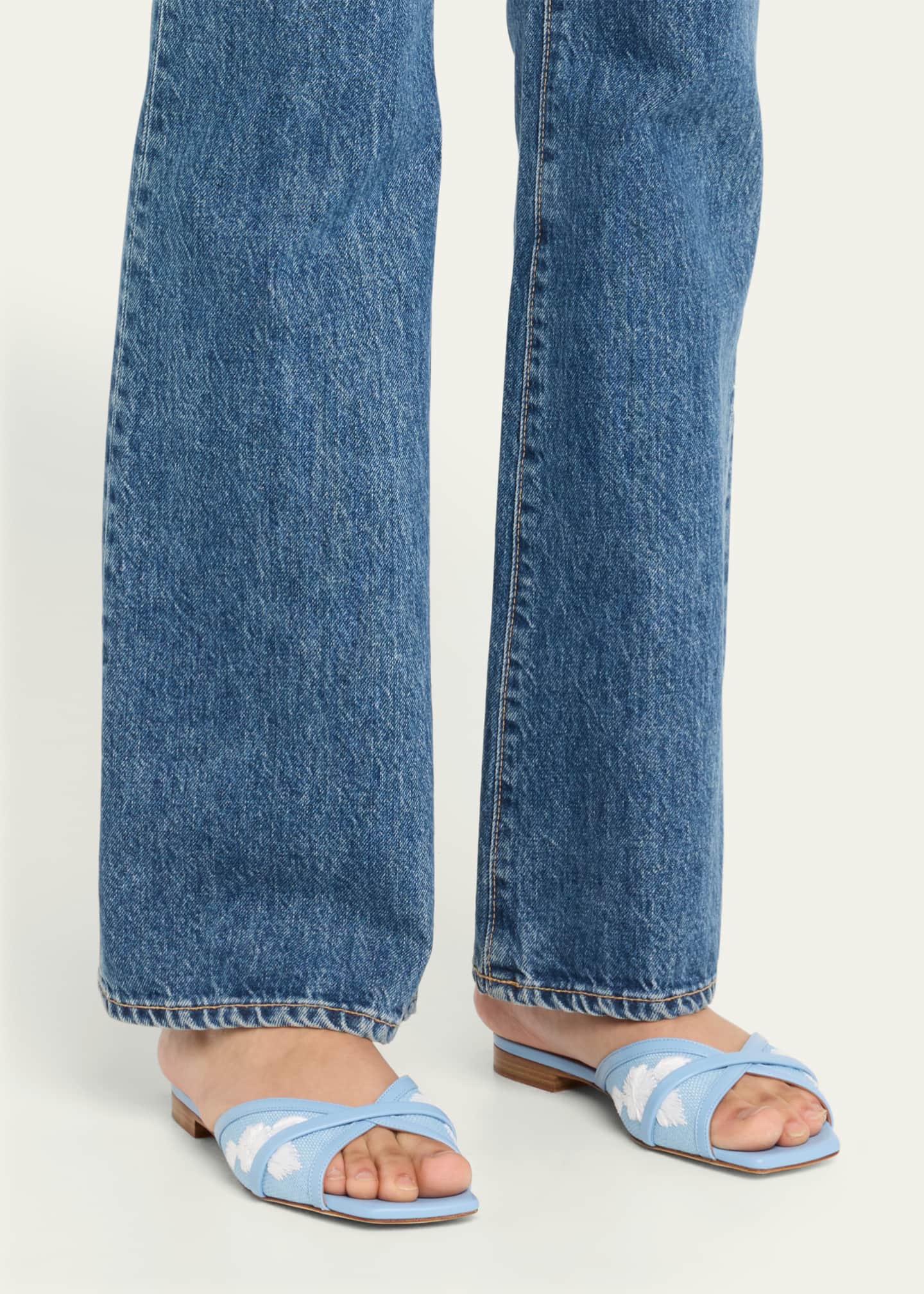 サンダル・ミュール MALONE SOULIERS LIGHT BLUE SANDALS Light Blue Linen Flat Sandals with Knot | Malone Souliers