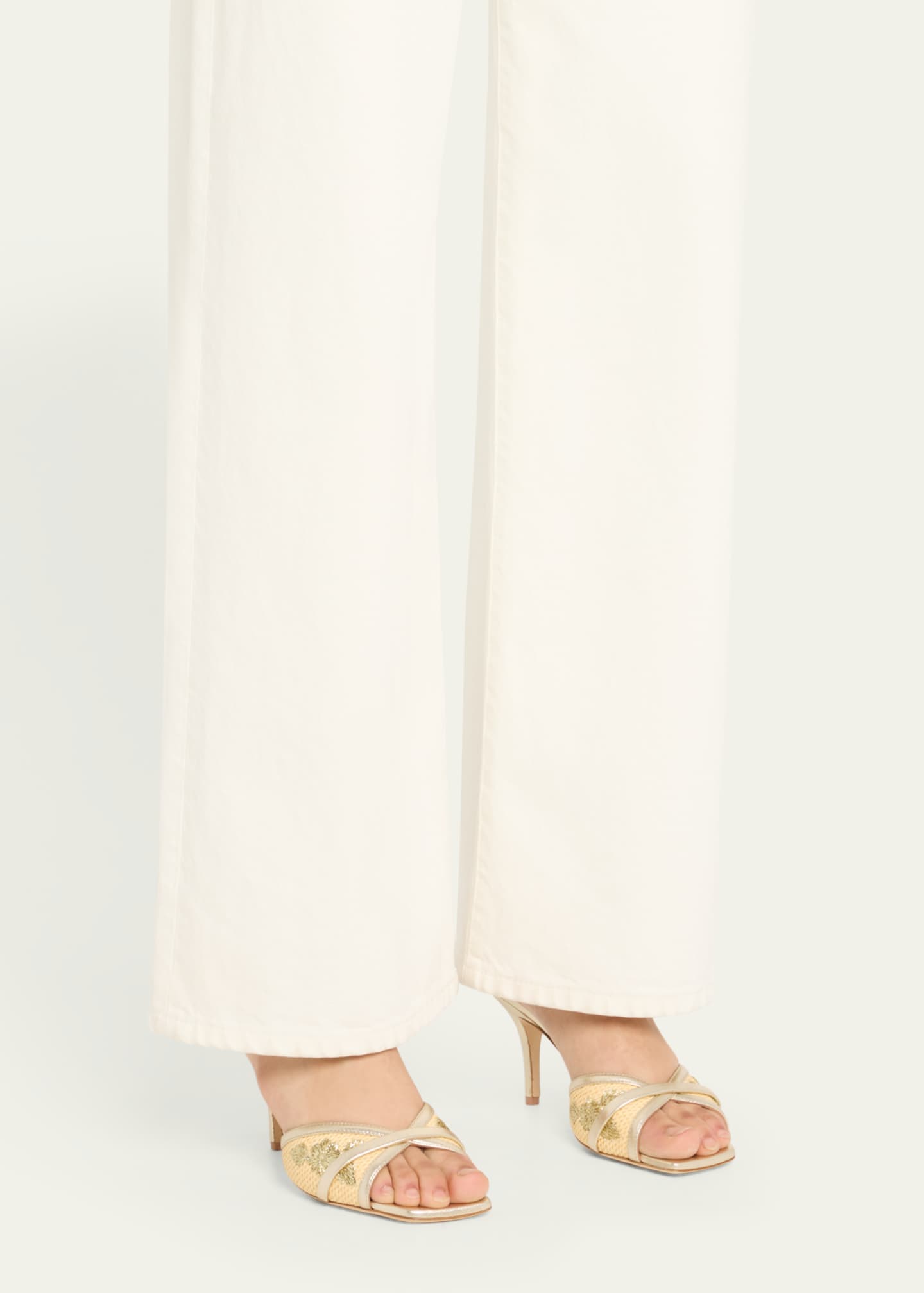 Malone Souliers Perla Raffia Metallic Stiletto Slide Sandals Image 2 of 6