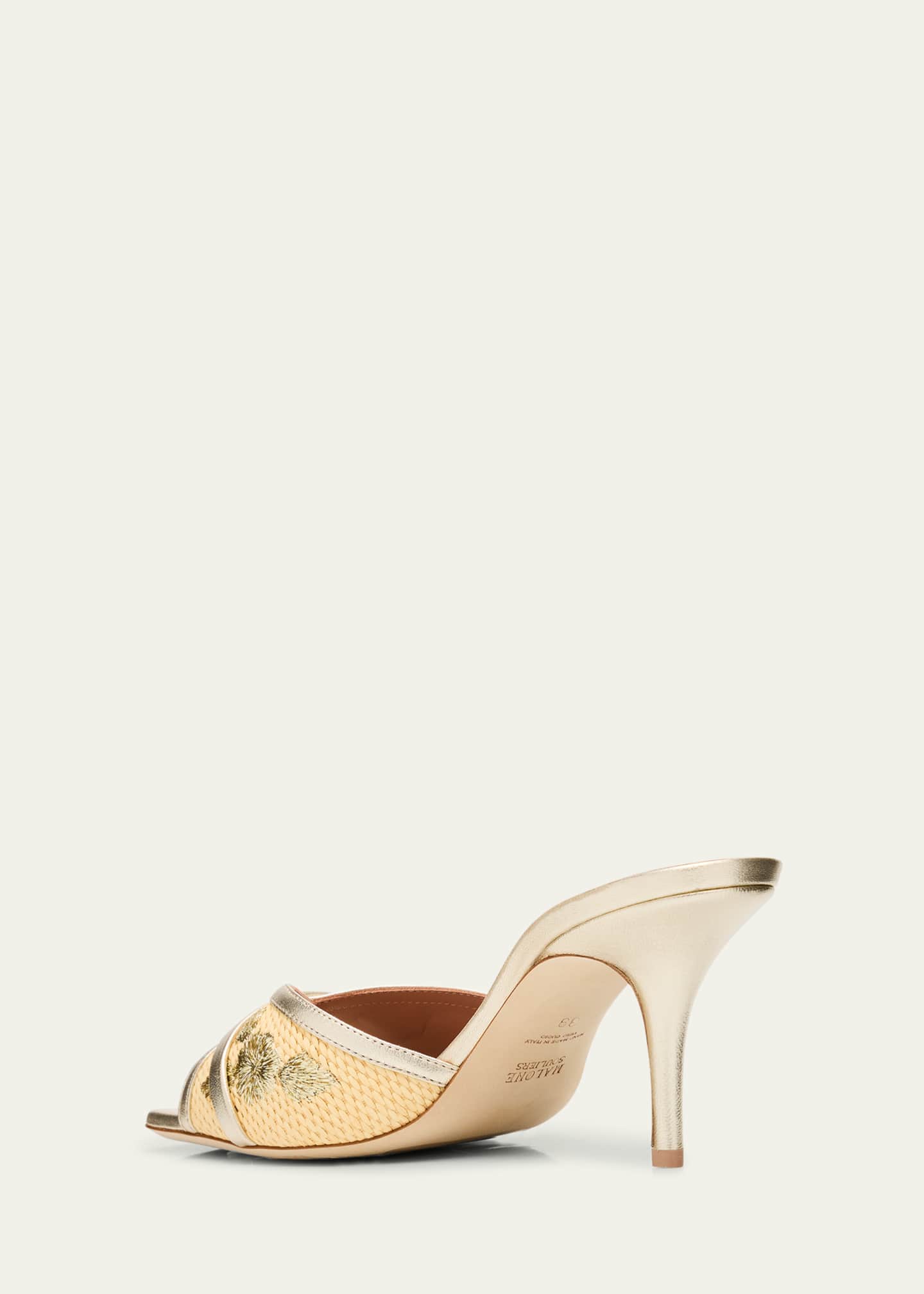 Malone Souliers Perla Raffia Metallic Stiletto Slide Sandals Image 4 of 6