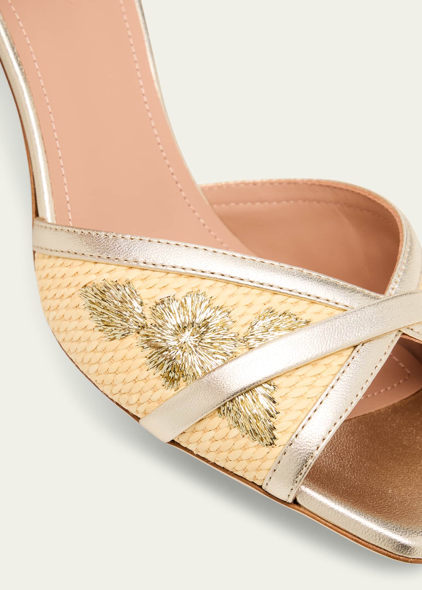 Malone Souliers Perla Raffia Metallic Stiletto Slide Sandals Image 5 of 6