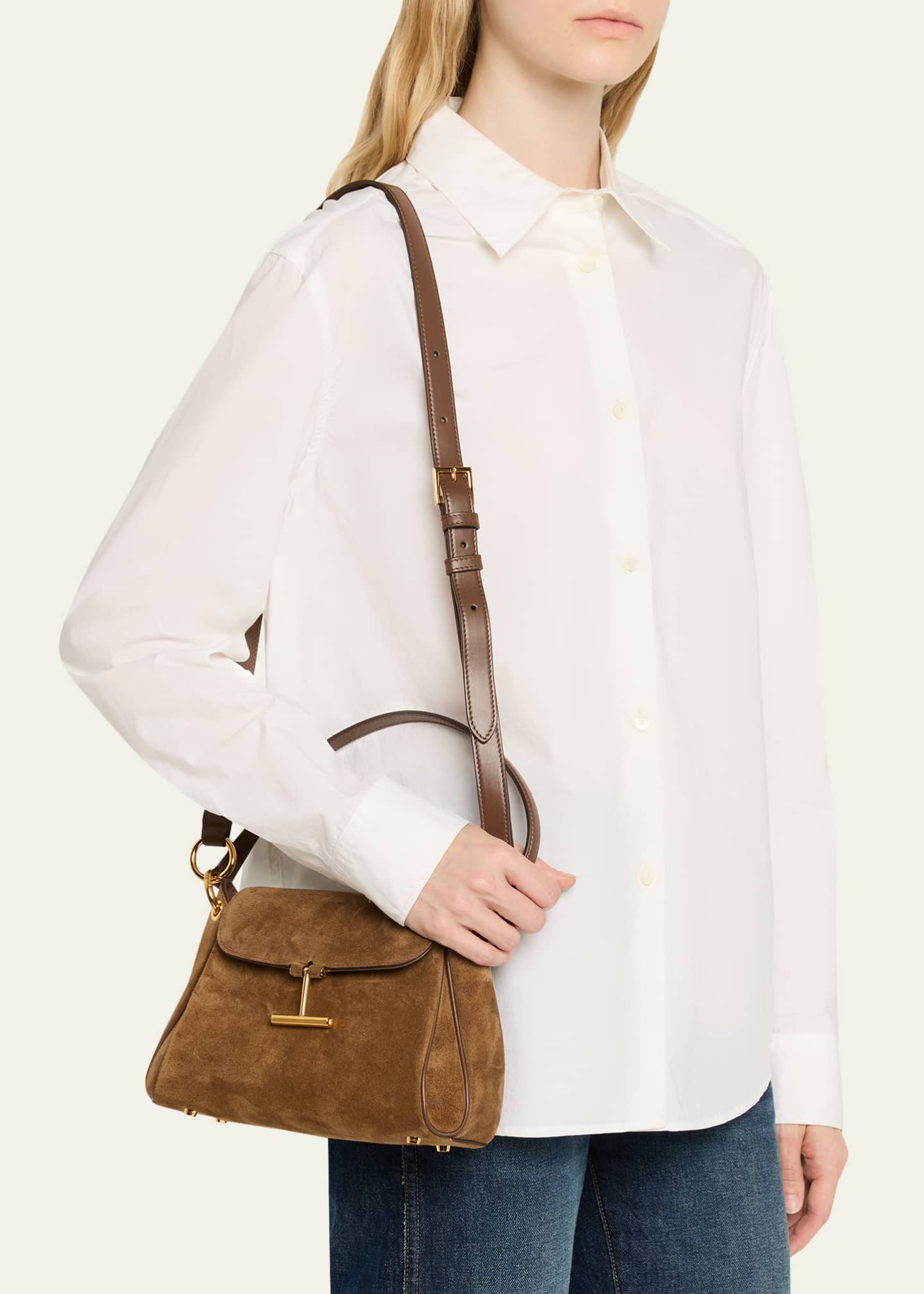 TOM FORD Tara Small Shoulder Bag in Suede Image 2 of 6