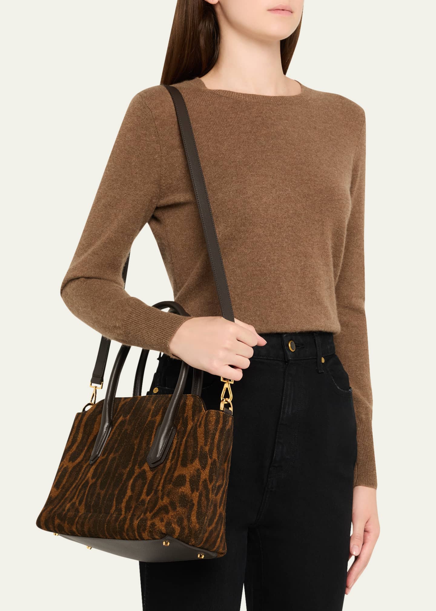 TOM FORD Alexander Medium Top-Handle Bag in Ocelot Suede Image 2 of 6
