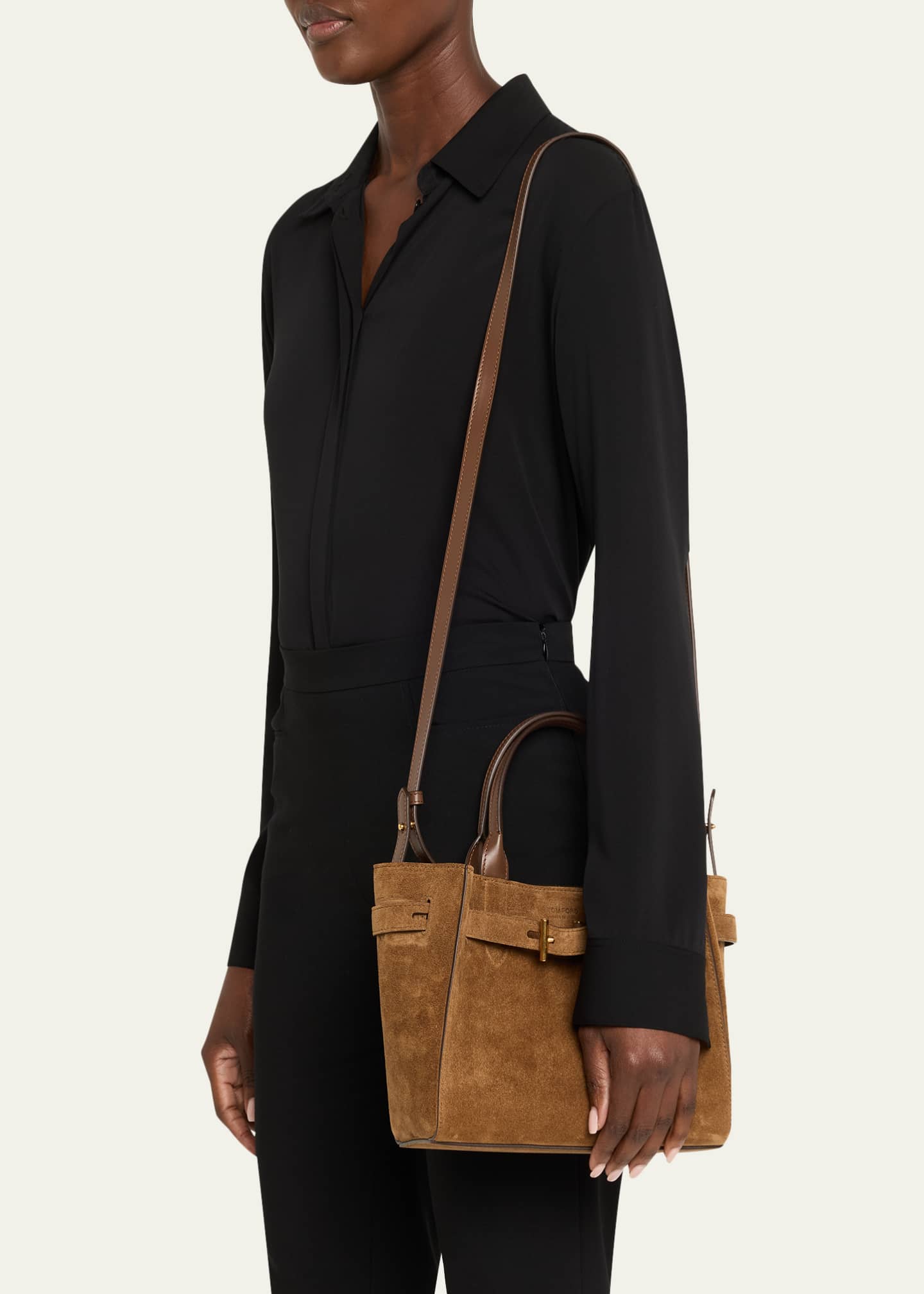 TOM FORD Audrey Small Belted Tote Bag in Suede Image 2 of 6