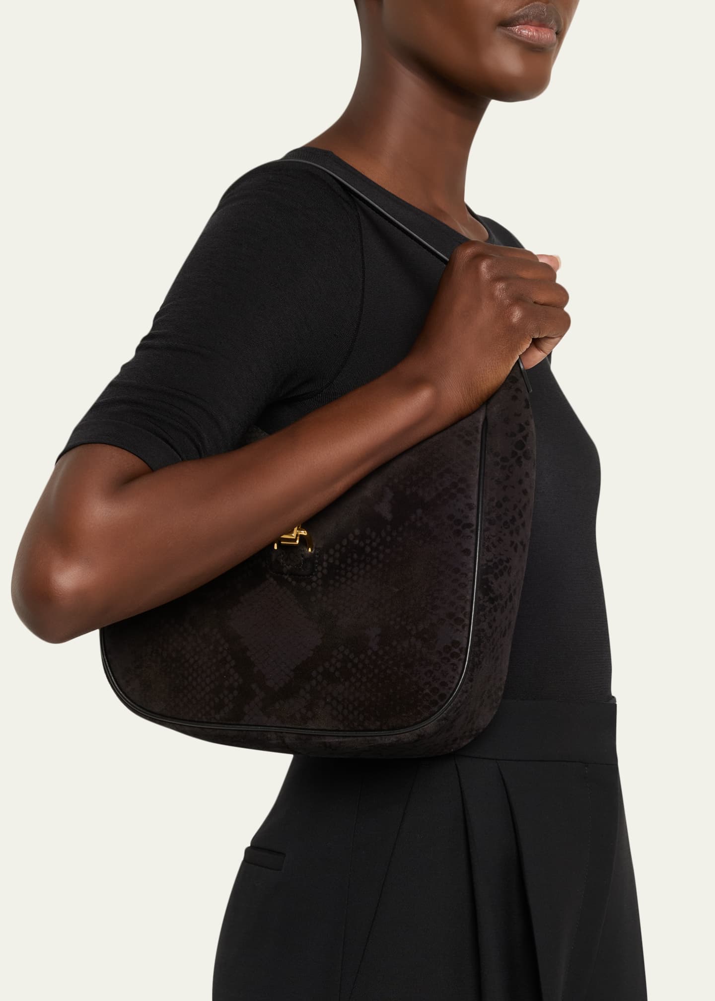 TOM FORD Monarch Small Hobo Bag in Python-Effect Suede Image 2 of 6