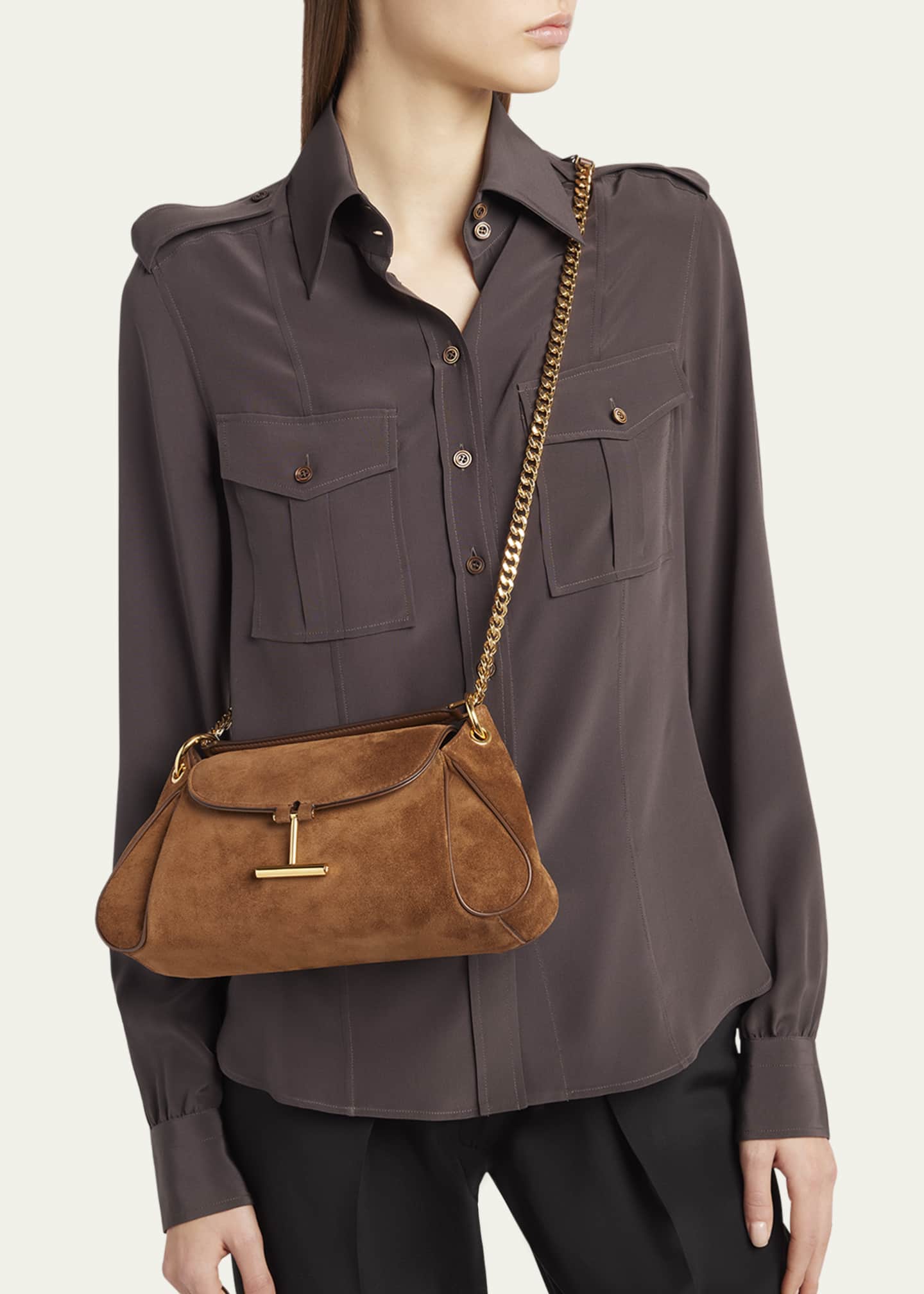 TOM FORD Tara Chain Shoulder Bag in Suede Image 2 of 6