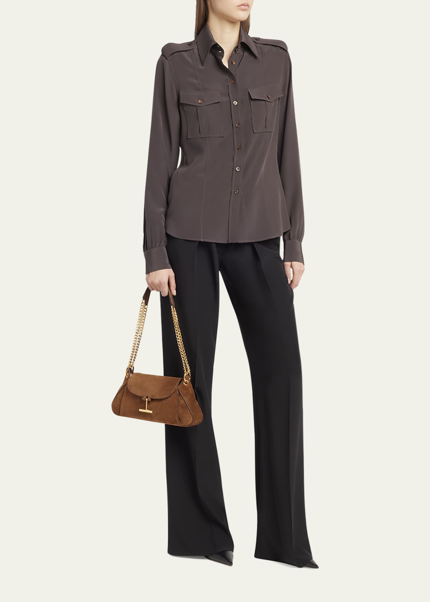 TOM FORD Tara Chain Shoulder Bag in Suede Image 5 of 6