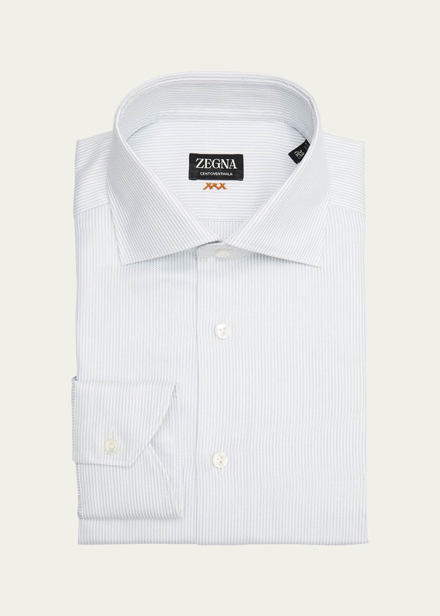 zegna dress shirts Ermenegildo Shirt Mens Size L White Gray Striped Cotton Button Down It is styled with a spread collar Ermenegildo Zegna Dress Shirt White