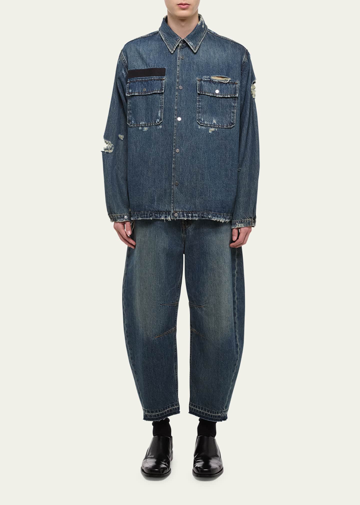 Helmut Lang Men's Distressed Denim Uniform Shirt Image 2 of 5