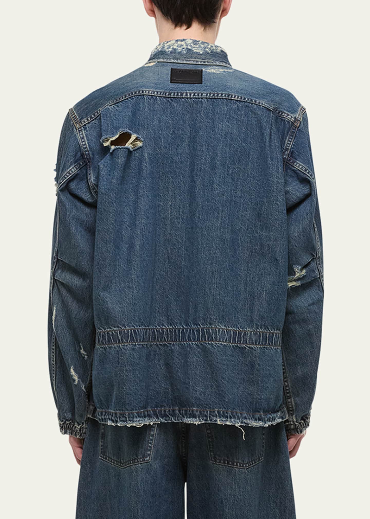Helmut Lang Men's Distressed Denim Uniform Shirt Image 3 of 5