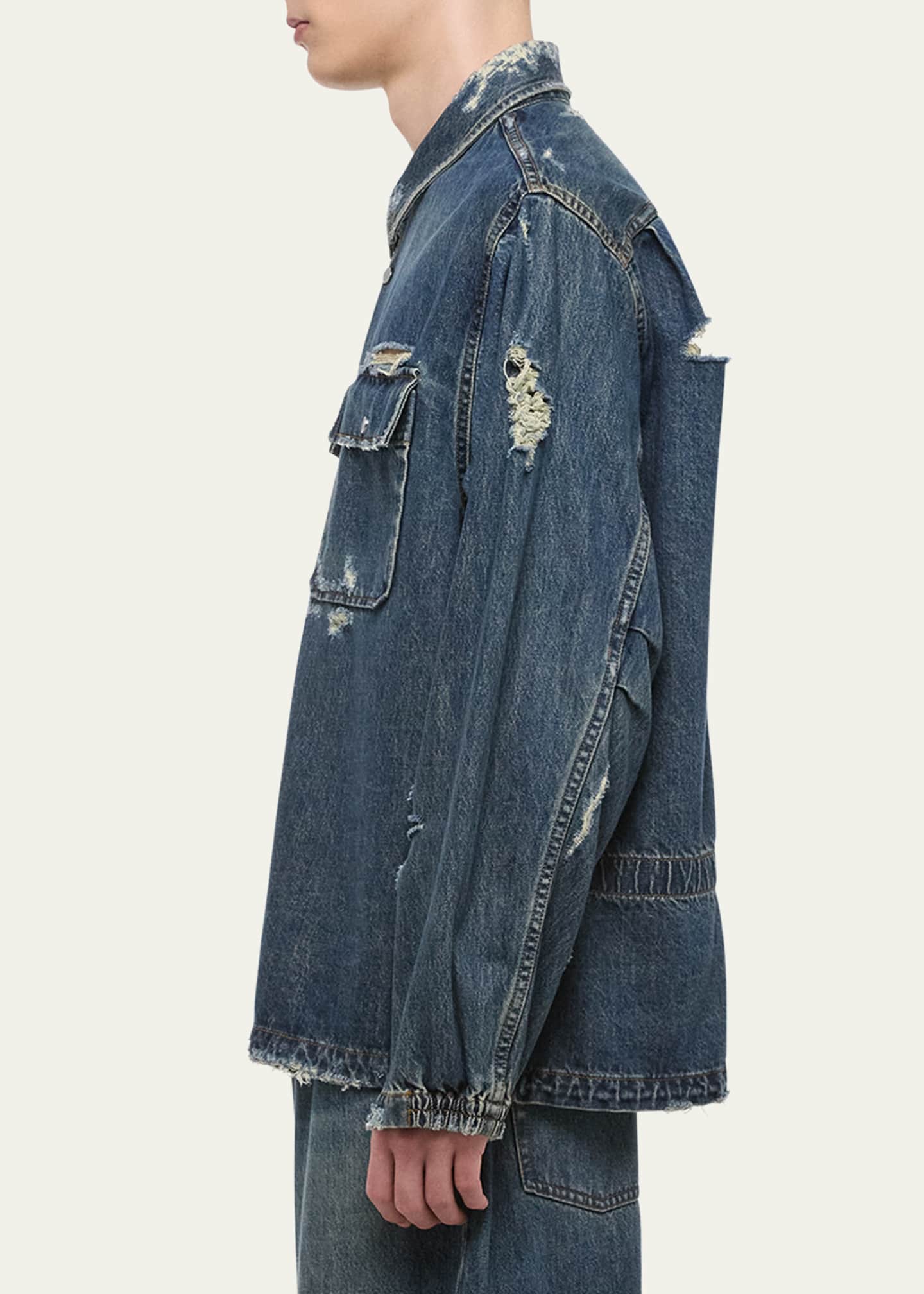 Helmut Lang Men's Distressed Denim Uniform Shirt Image 4 of 5