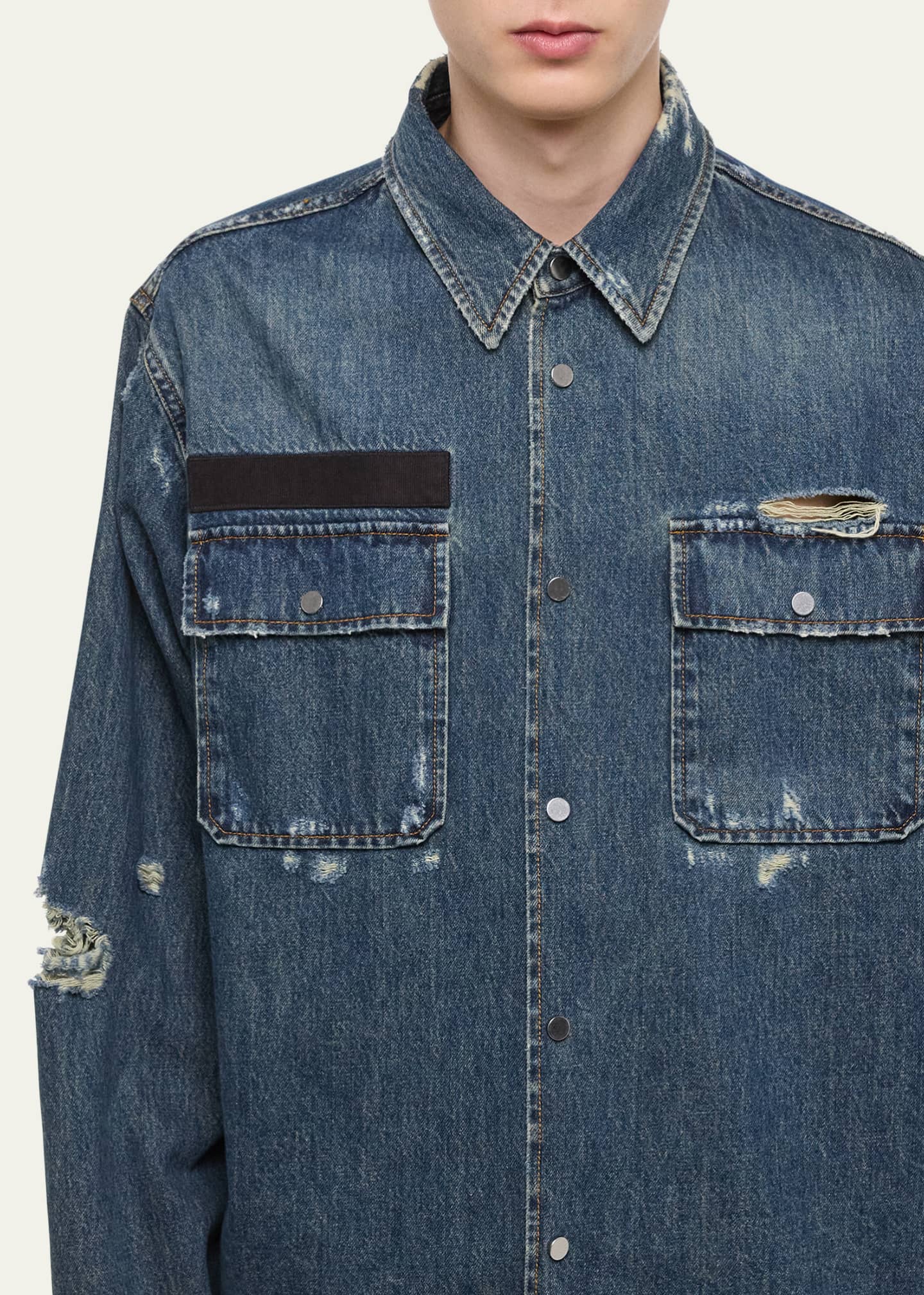 Helmut Lang Men's Distressed Denim Uniform Shirt Image 5 of 5
