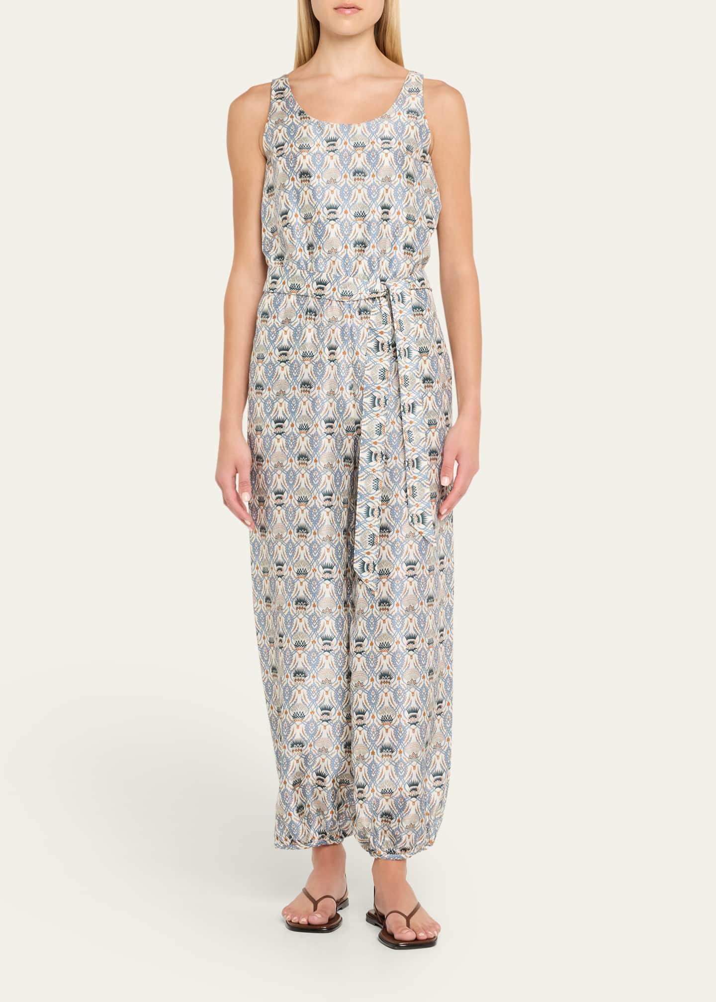 Loro Piana Nadia Belted Wide-Leg Cuffed Romper Image 2 of 5