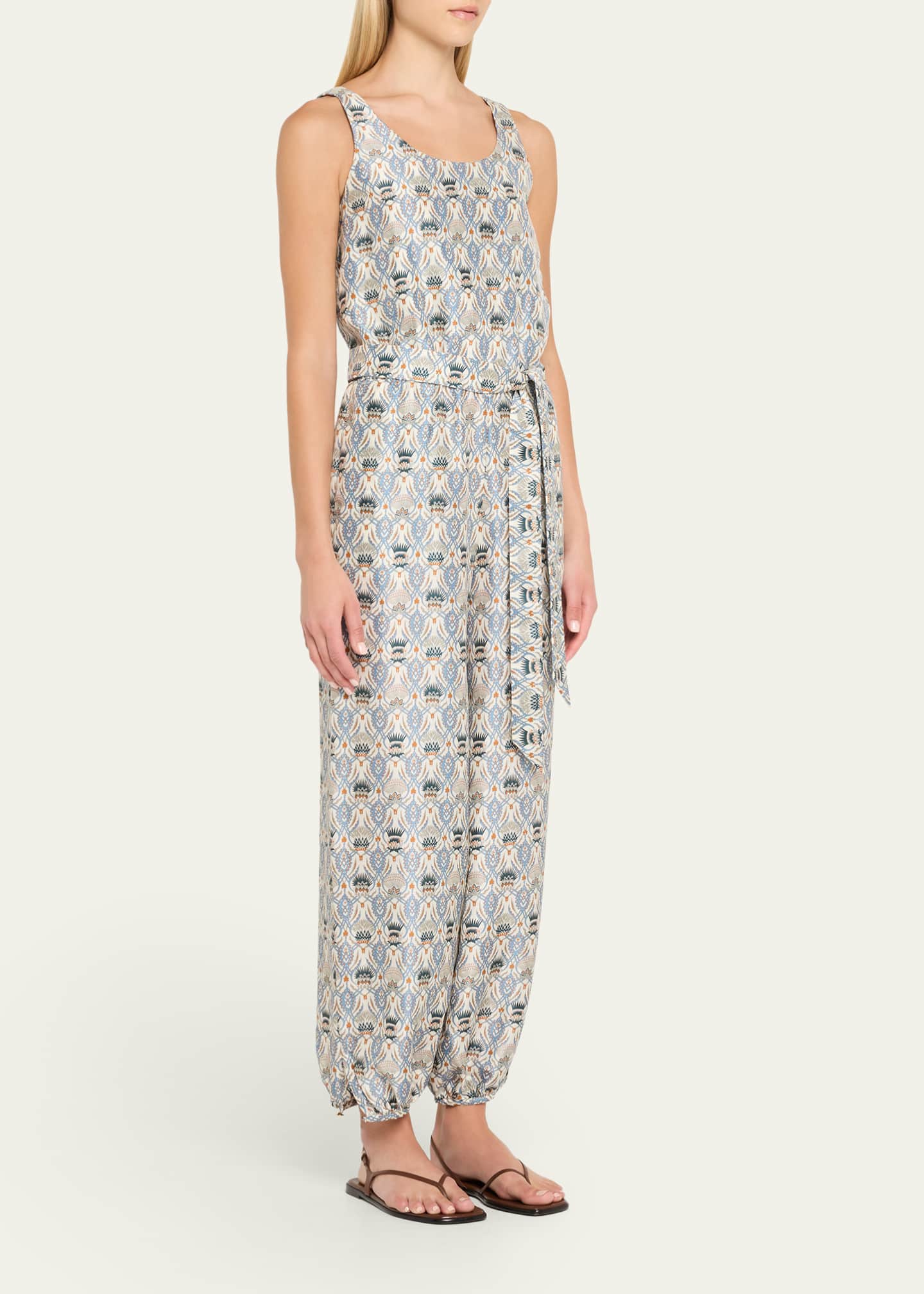 Loro Piana Nadia Belted Wide-Leg Cuffed Romper Image 4 of 5