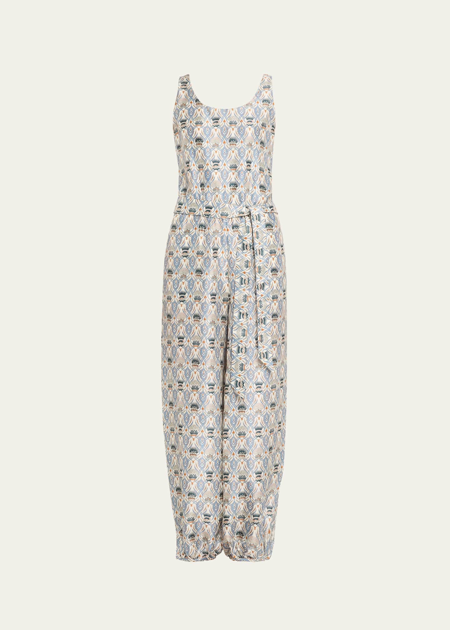 Loro Piana Nadia Belted Wide-Leg Cuffed Romper Image 1 of 5