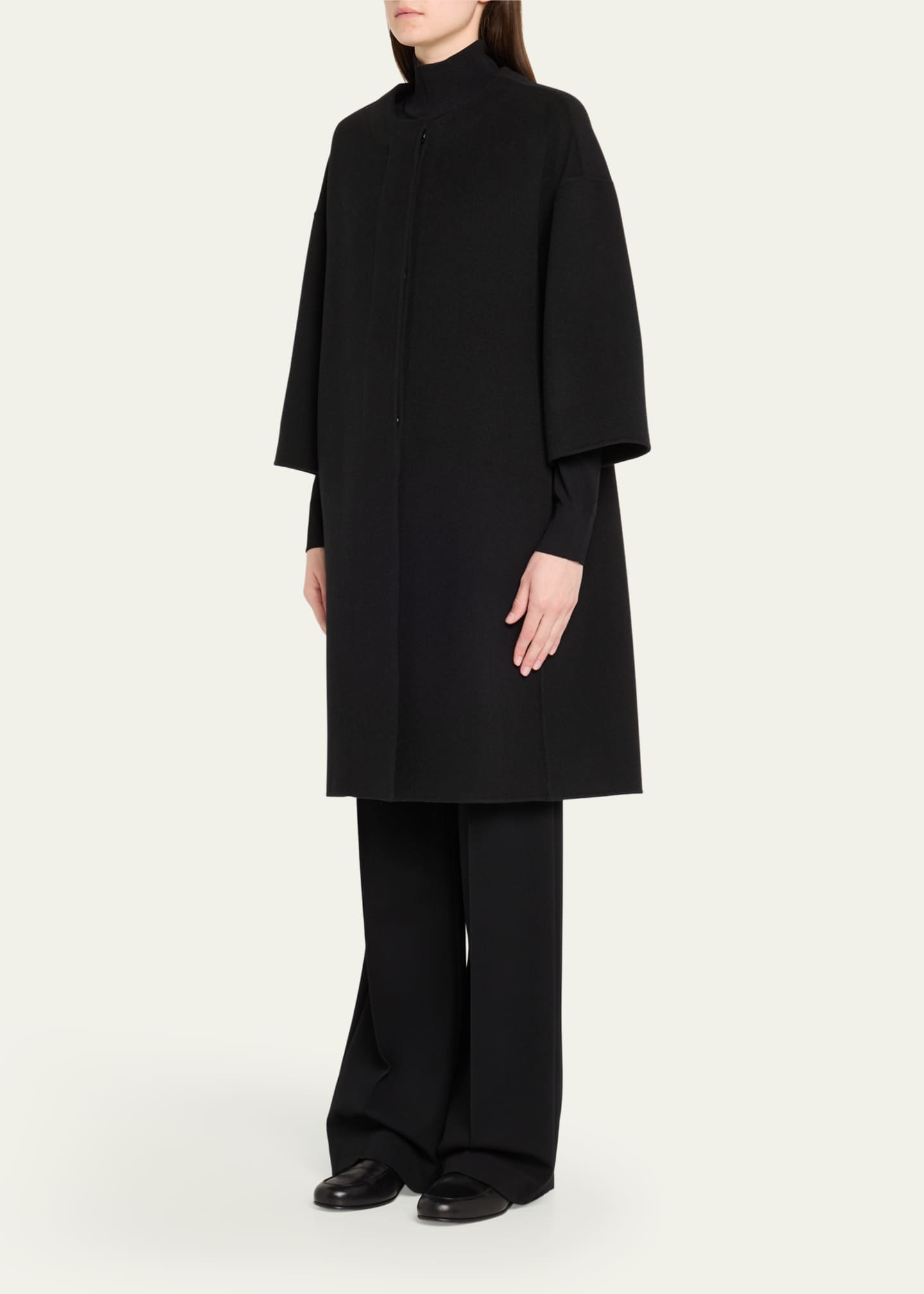 美品メリノウール100％ スマートウール レディース250g/m2厚手 黒М Max Mara Helene Three-Quarter Sleeve Wool Coat - Bergdorf Goodman
