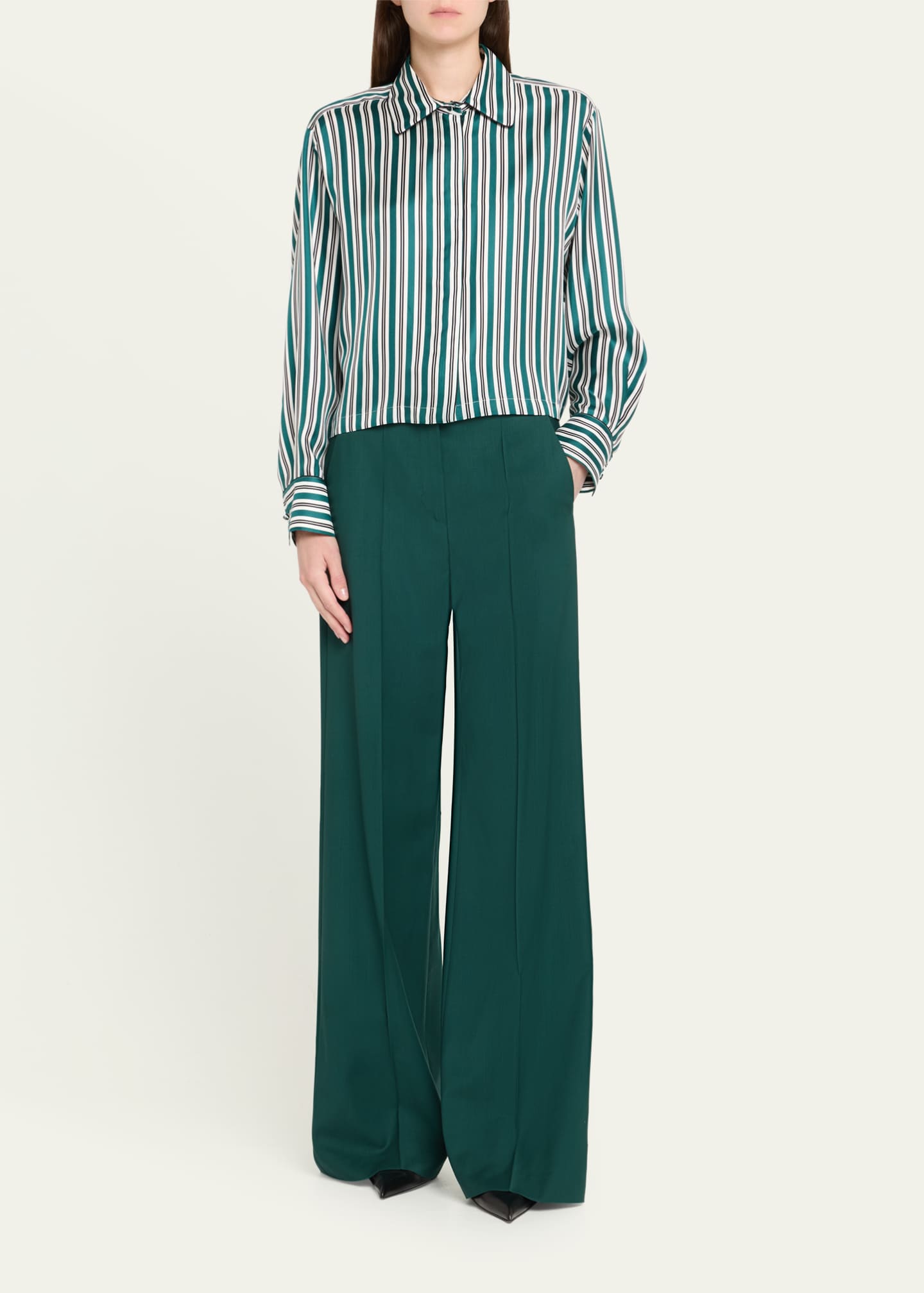 パンツ MAX MARA FERNET STRAIGHT TROUSERS IN WOOL RIGHT Straight-fit light wool trousers, dark green | 