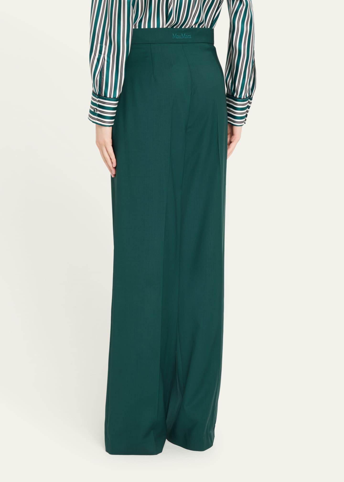 パンツ MAX MARA DARK GREEN WOOL FERNET PALAZZO PANT Max Mara Fernet Wide Leg Wool Cashmere Trousers - Bergdorf