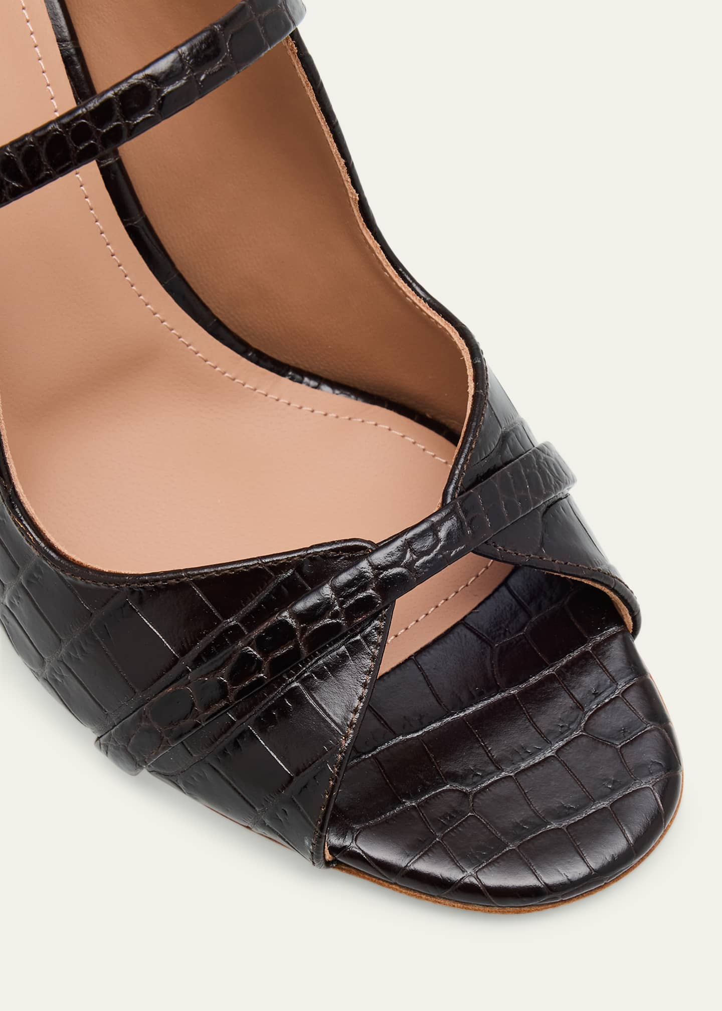 Malone Souliers Norah Croc-Embossed Leather Double-Strap Mule Sandals Image 5 of 6