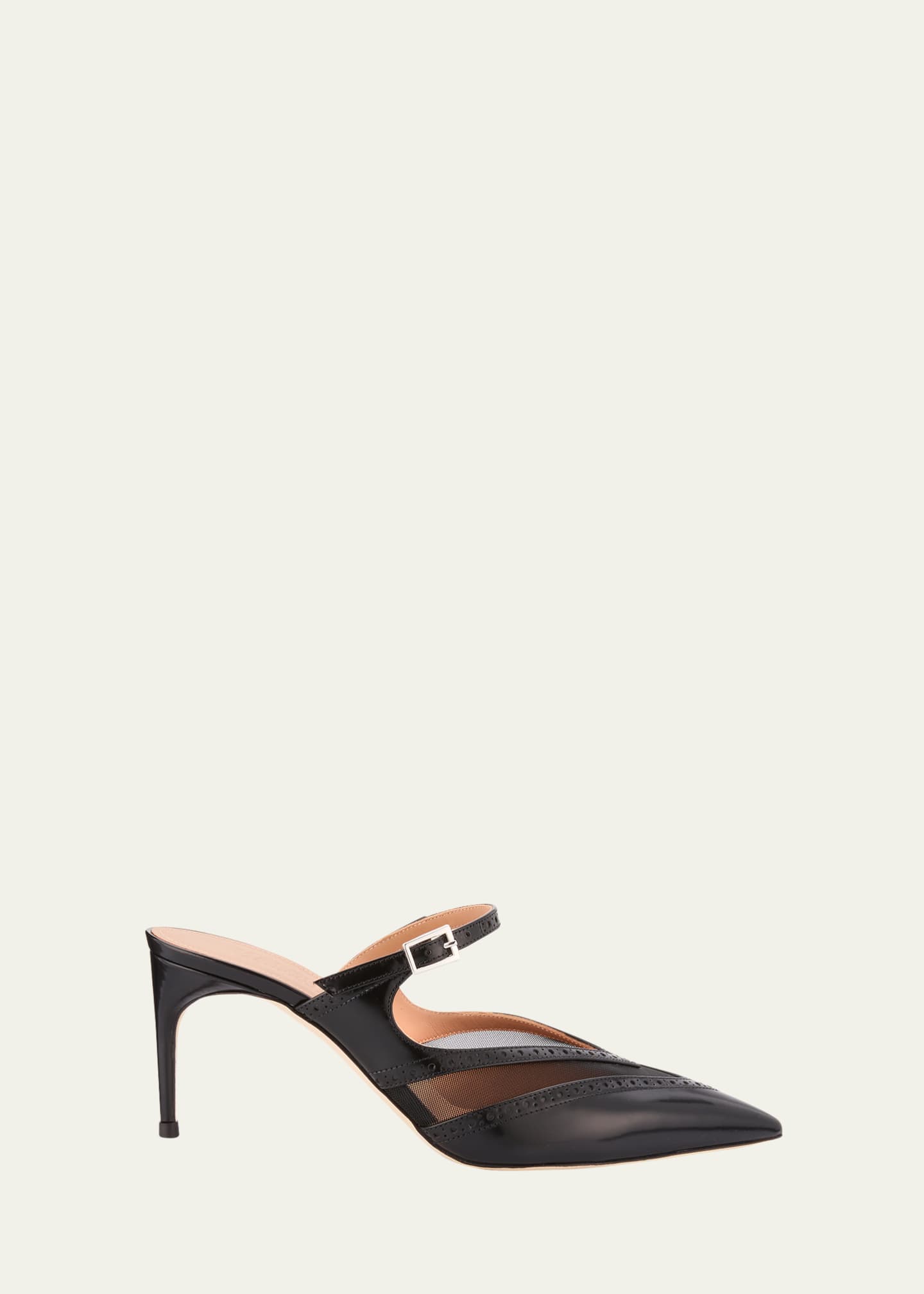Malone Souliers Cristi V-Cut Pointed Toe Mary Jane Leather Mules Image 1 of 6