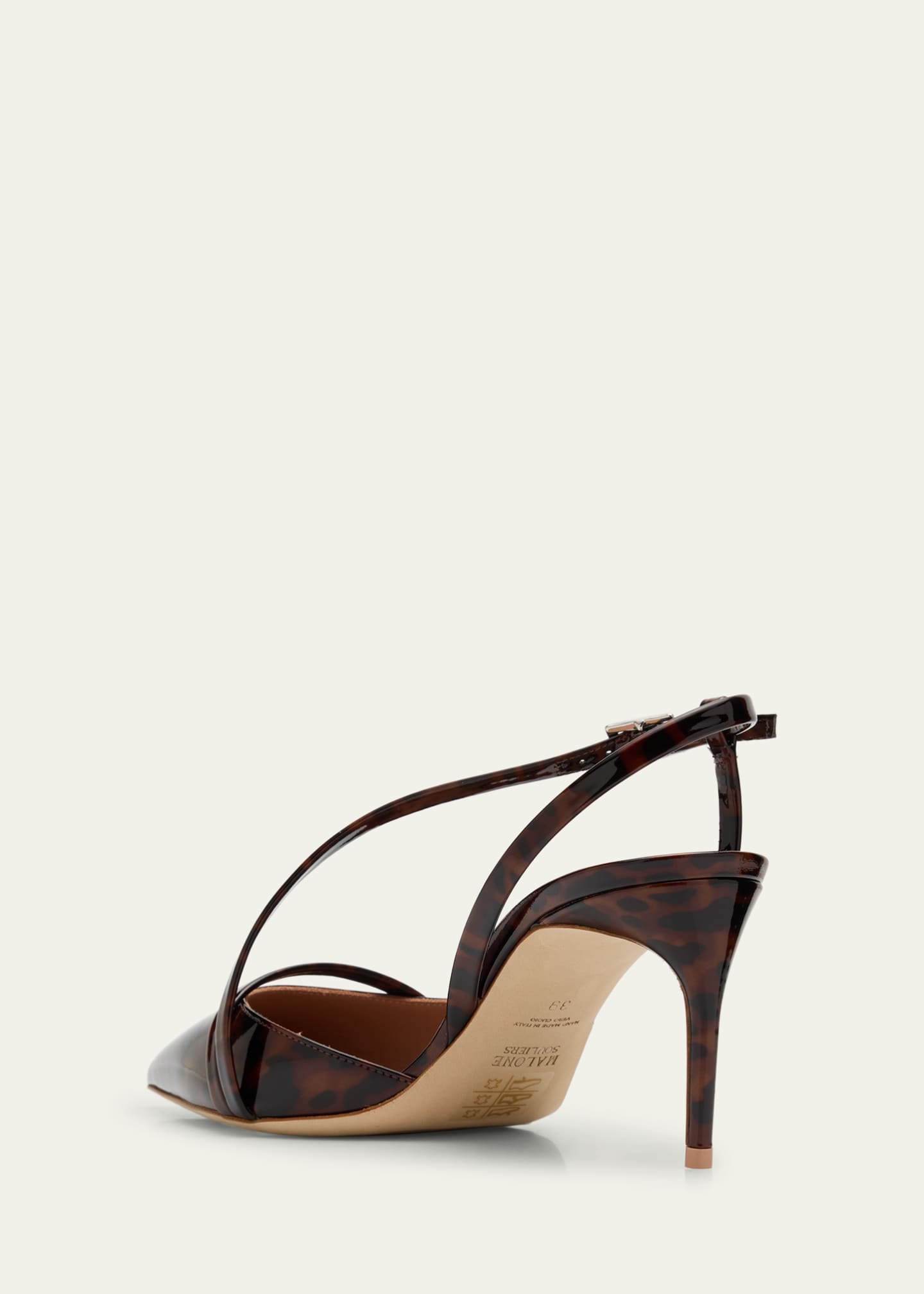 Malone Souliers Valeria Pointed-Toe Tortoise Patent Leather Pumps Image 4 of 6