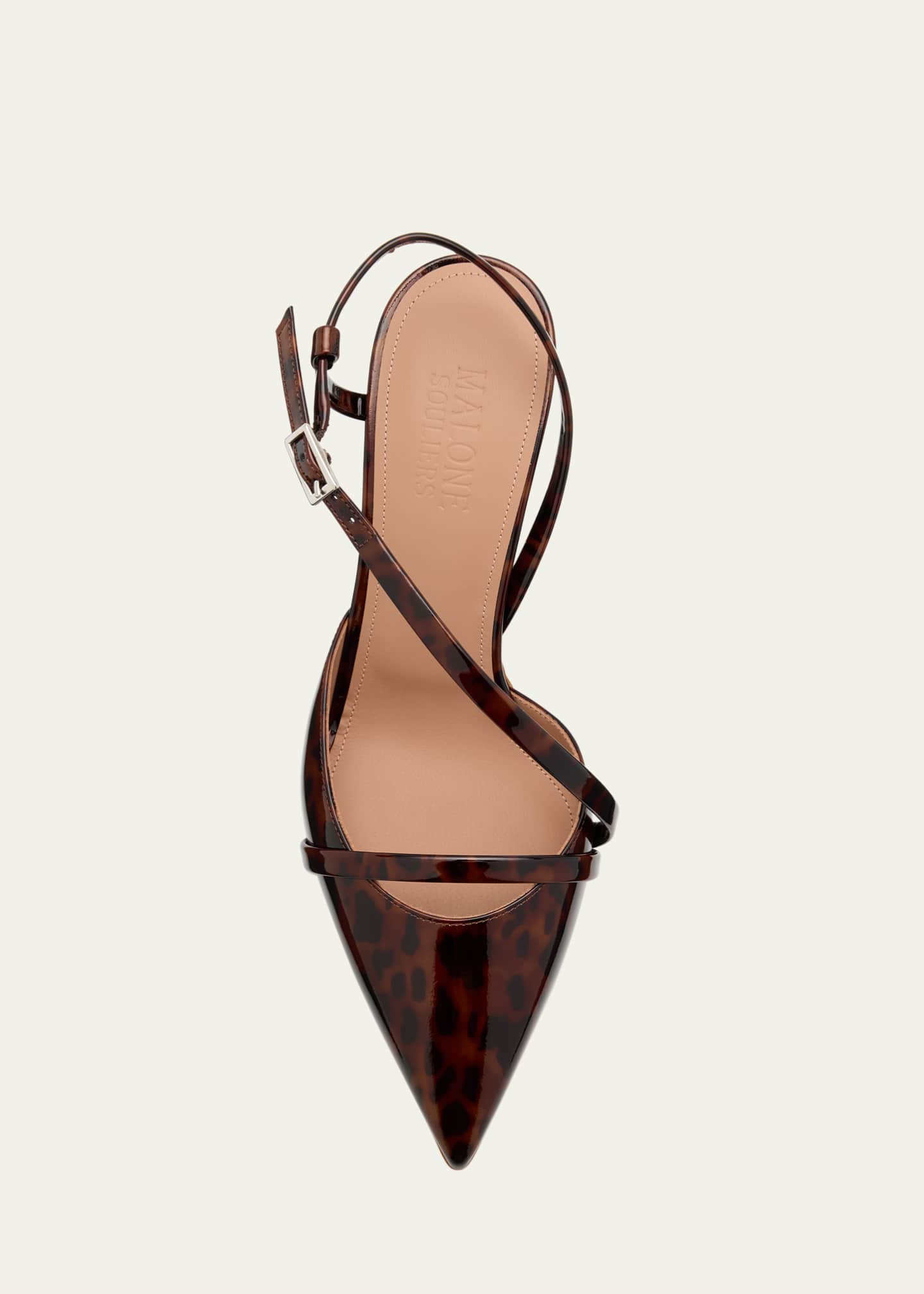 Malone Souliers Valeria Pointed-Toe Tortoise Patent Leather Pumps Image 6 of 6