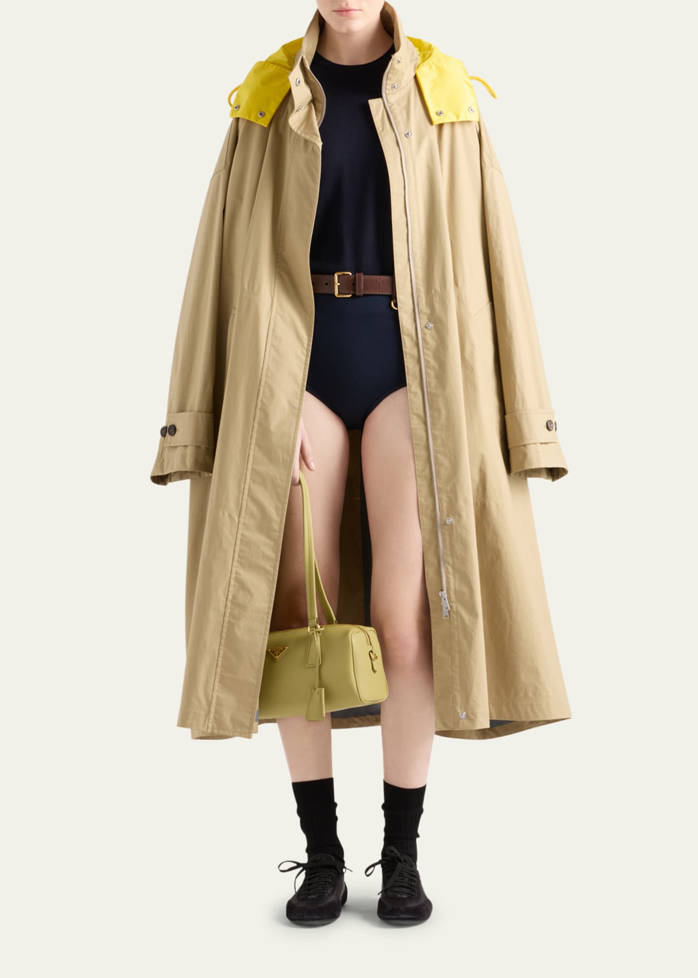 Prada Hooded Technical Poplin Raincoat Image 2 of 4