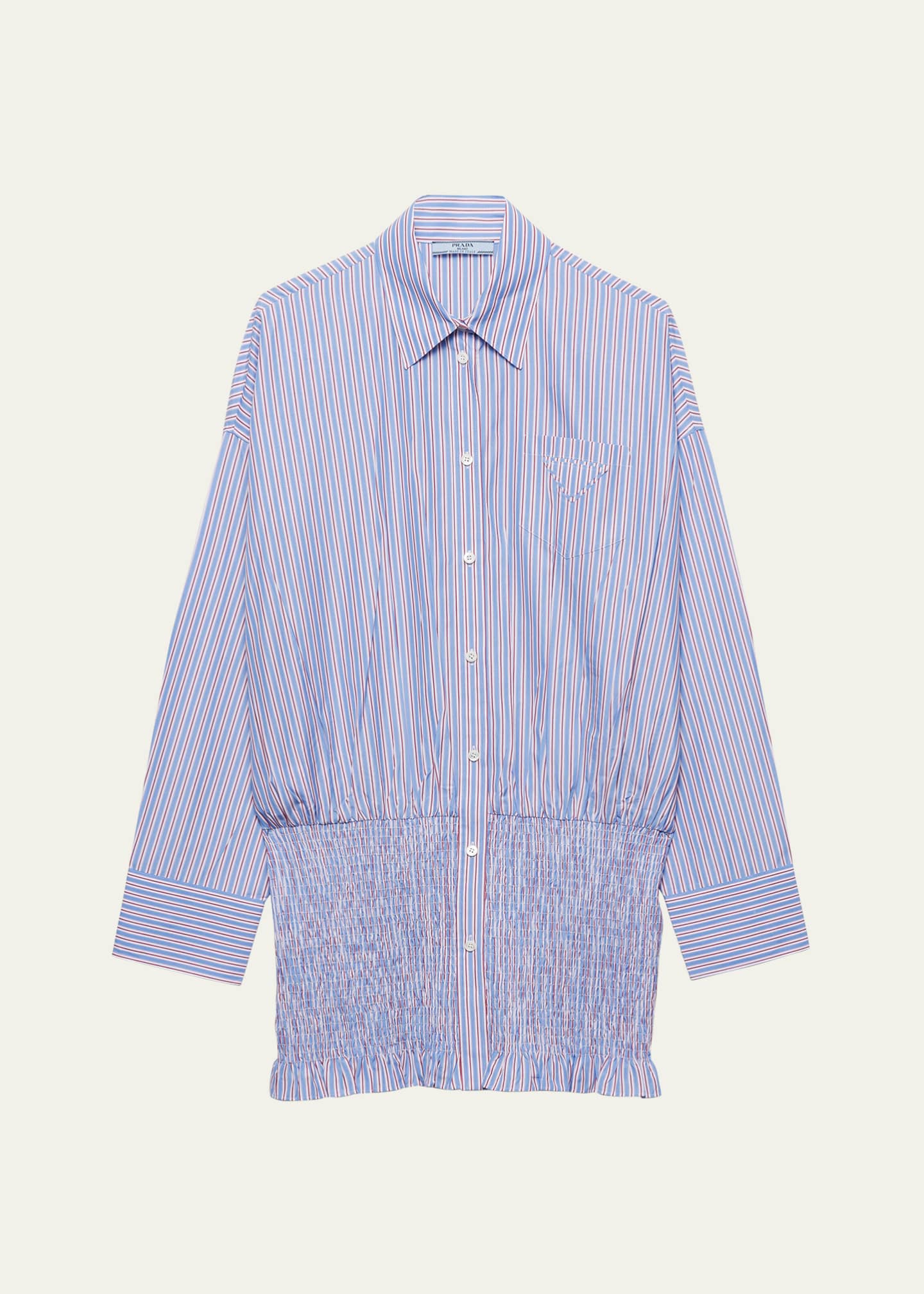 Prada Stripe Smocked Poplin Shirt Image 1 of 4