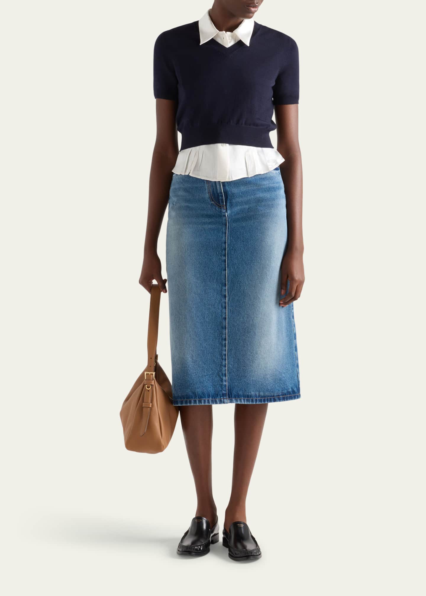 Prada Faded Denim Midi Skirt Image 2 of 5