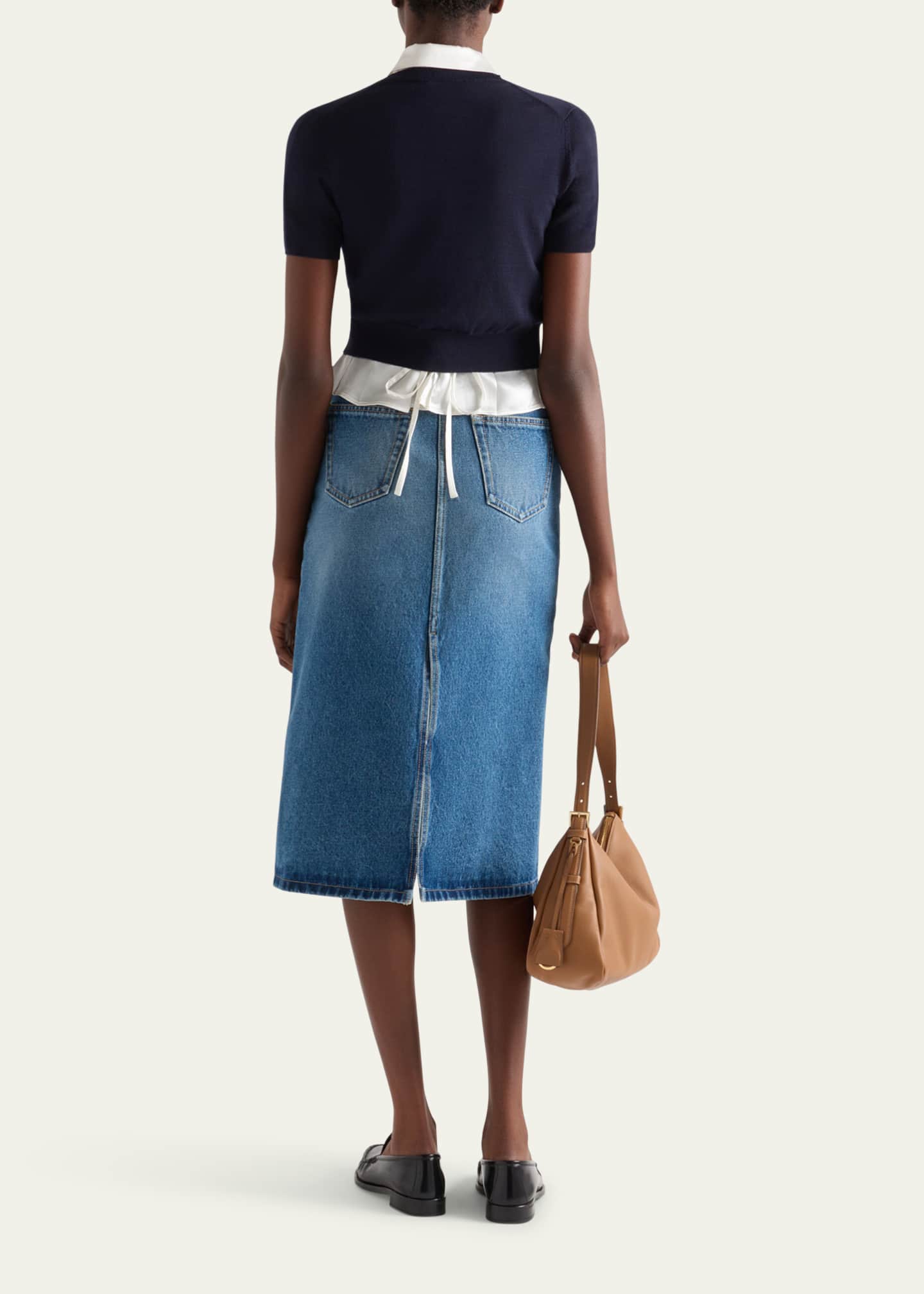 Prada Faded Denim Midi Skirt Image 3 of 5