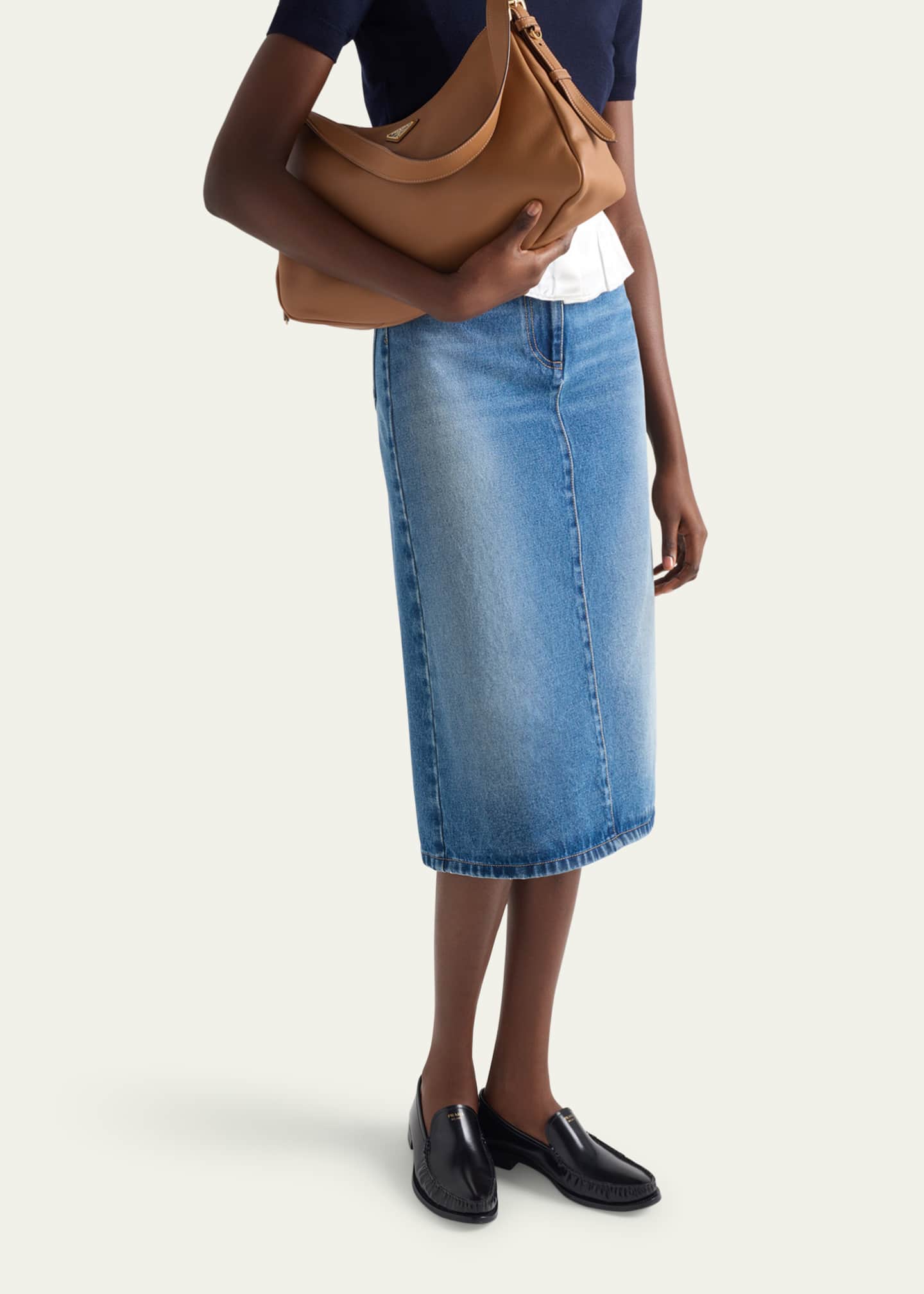 Prada Faded Denim Midi Skirt Image 4 of 5