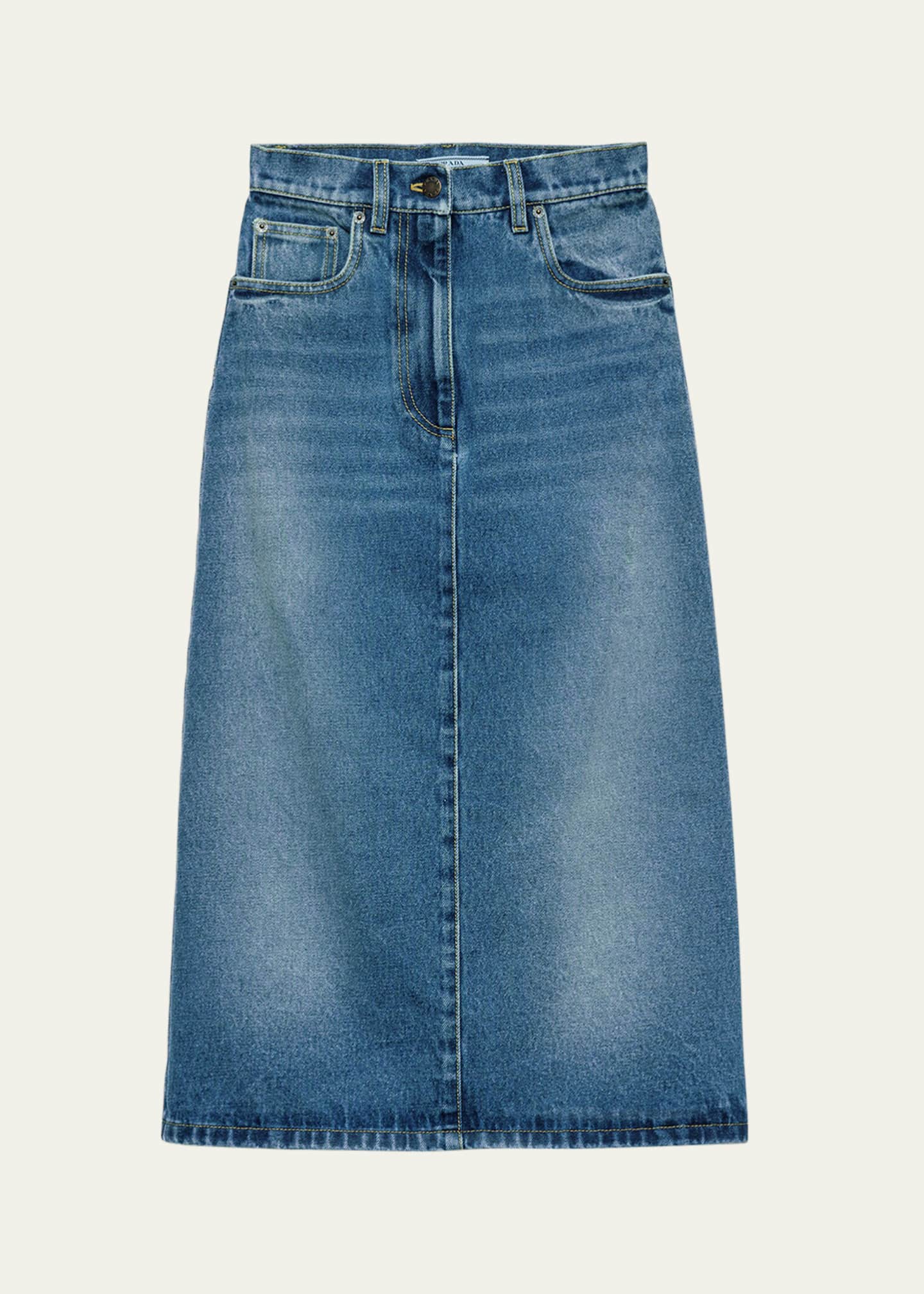 Prada Faded Denim Midi Skirt Image 1 of 5