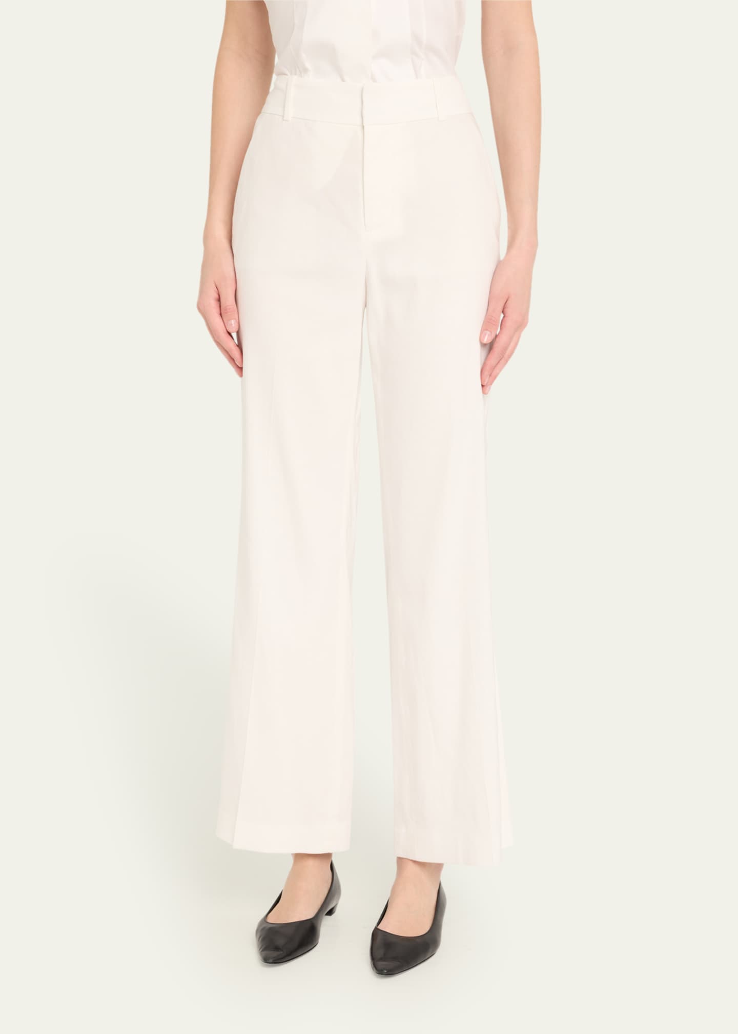 【Alice+Olivia】クインリネン キックフレアパンツ オフホワイト Alice + Olivia Quinn High-Rise Ankle Kick Flare Pants