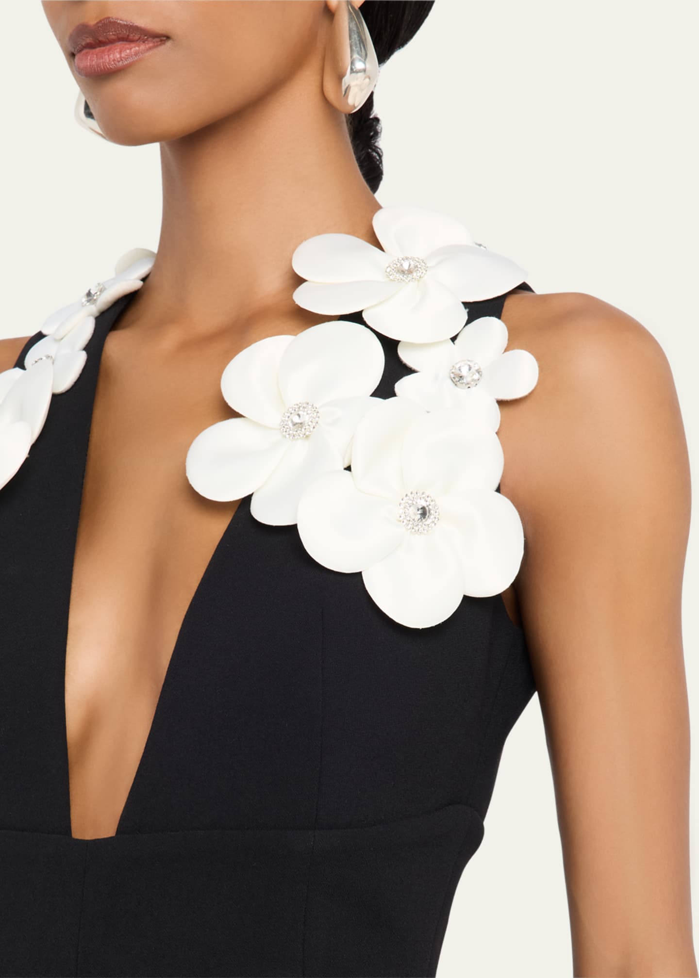 Estelle Deep V-Neck Floral Applique Mini Dress