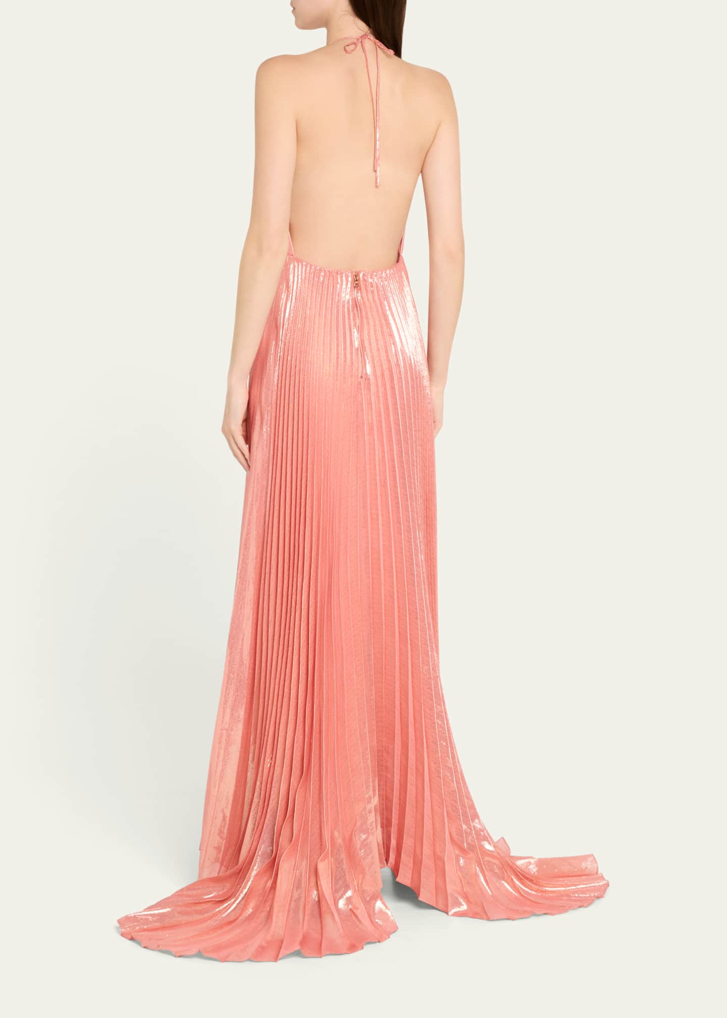 Alice + Olivia Adalyn Pleated Metallic Halter Maxi Dress Image 3 of 5