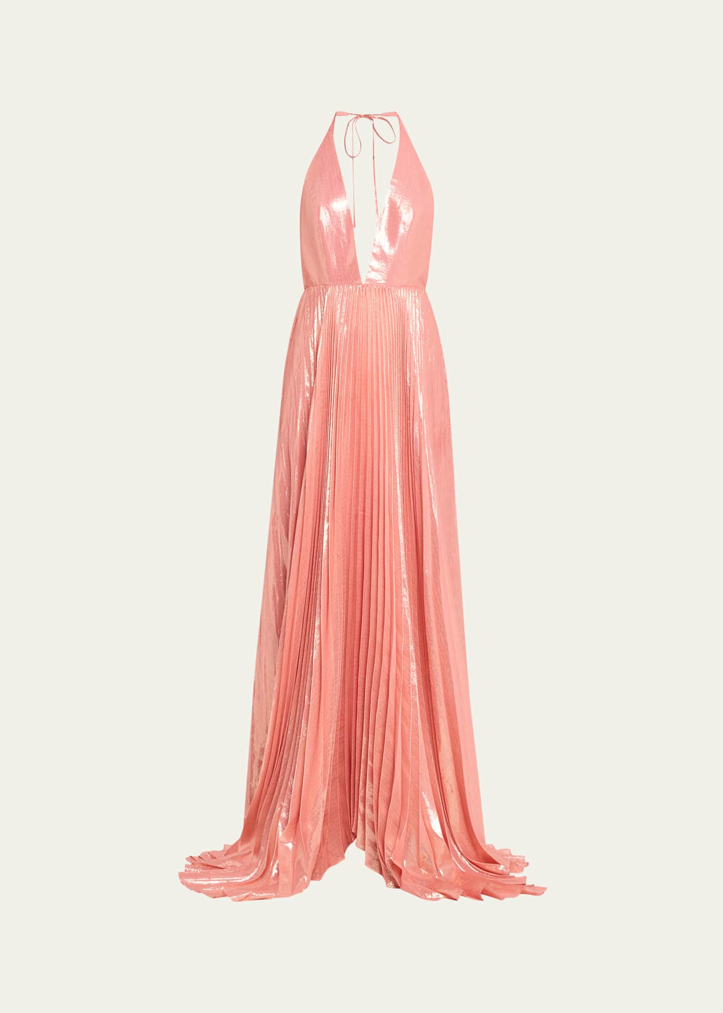 Alice + Olivia Adalyn Pleated Metallic Halter Maxi Dress Image 1 of 5