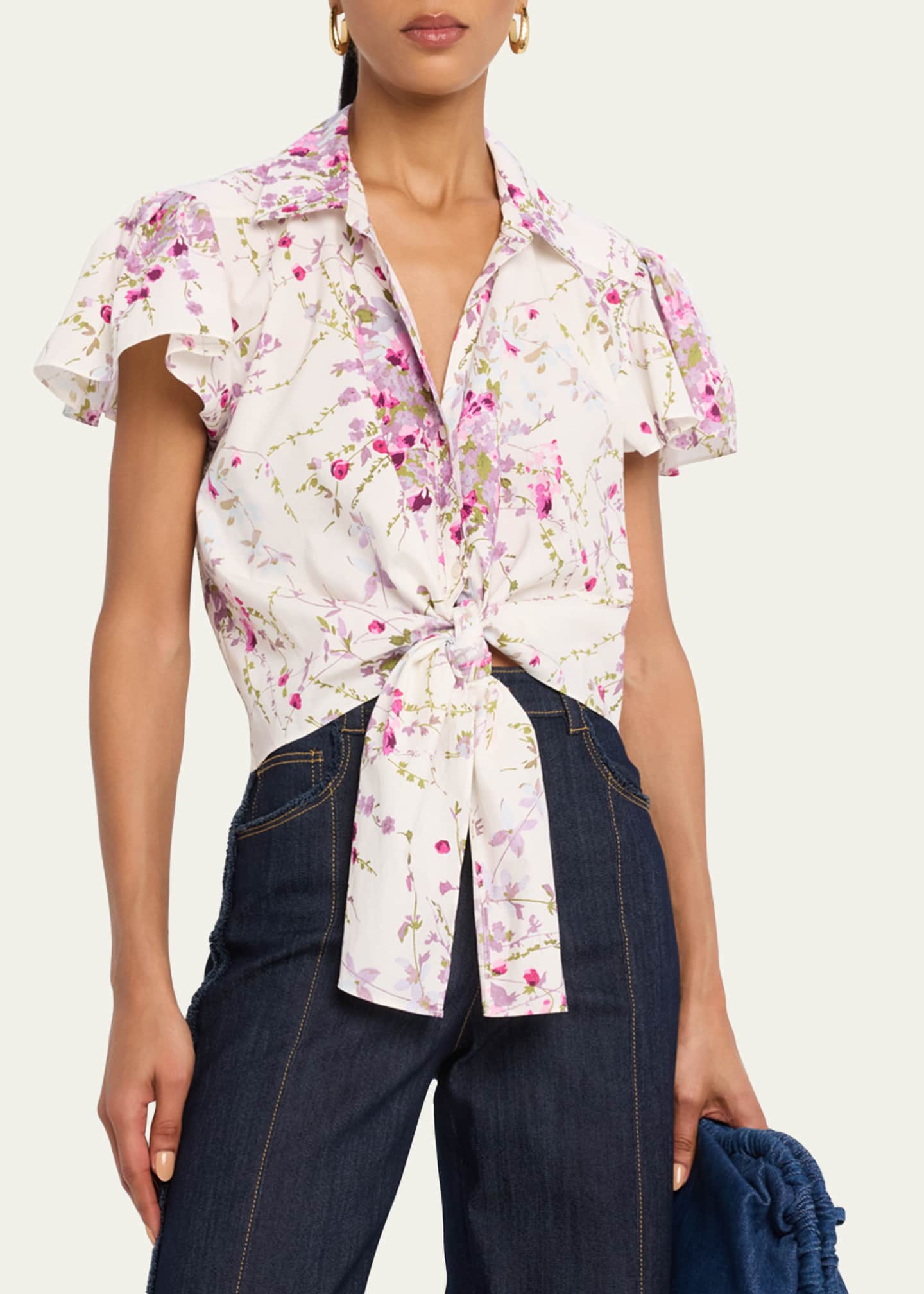 Cinq a Sept Marianna Tie-Front Midsummer Bloom Blouse Image 4 of 5