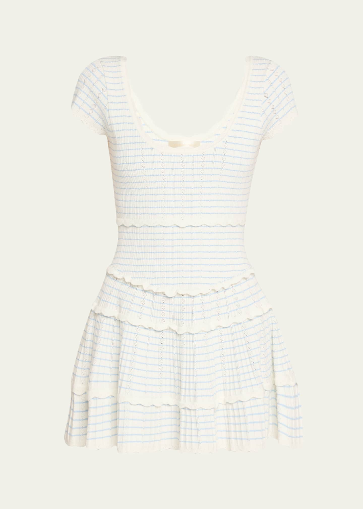 LoveShackFancy Elisavette Striped Stretch Pointelle Mini Dress Image 1 of 5