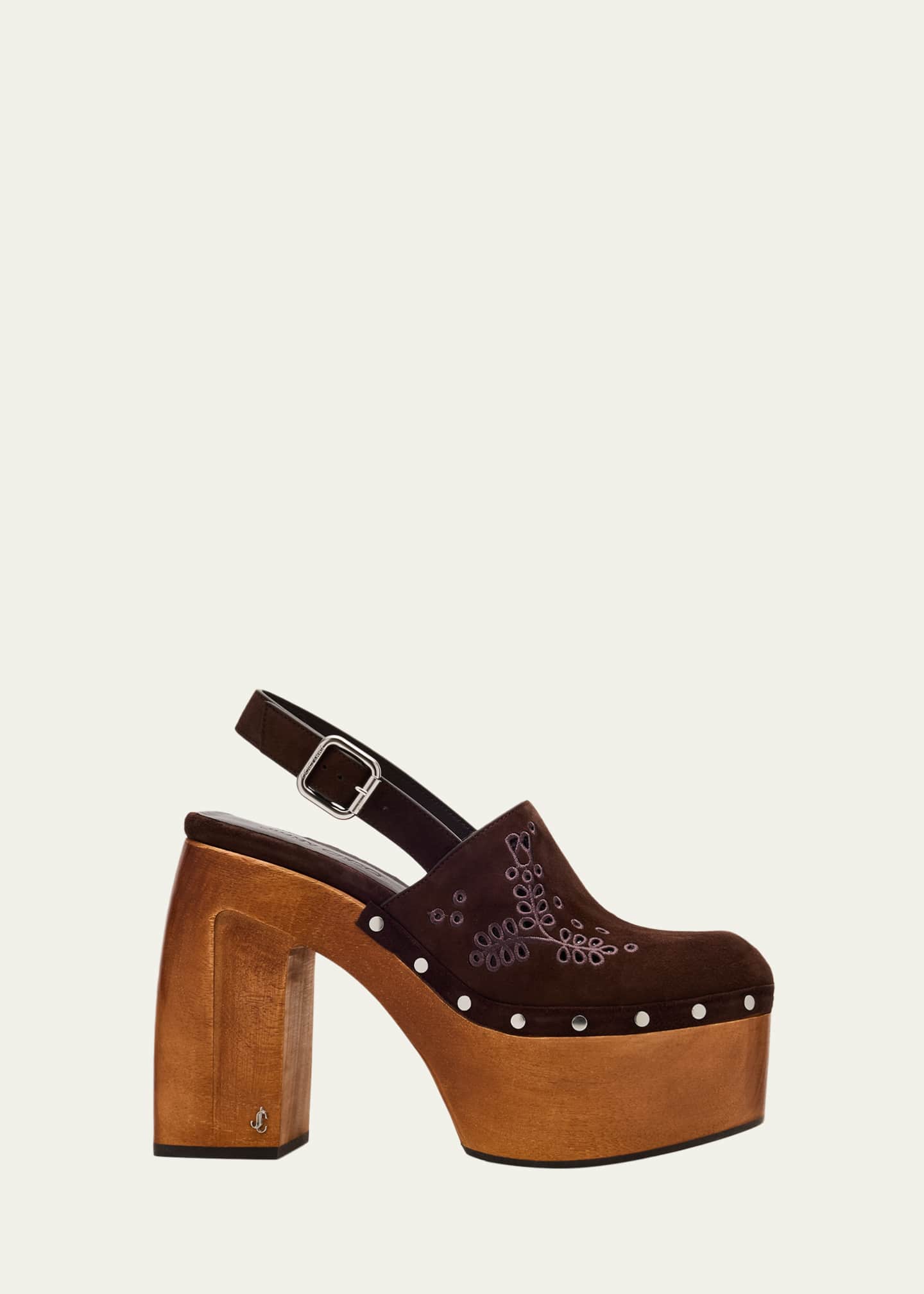 Jimmy Choo Alida Embroidered Suede Platform Clogs Image 1 of 6