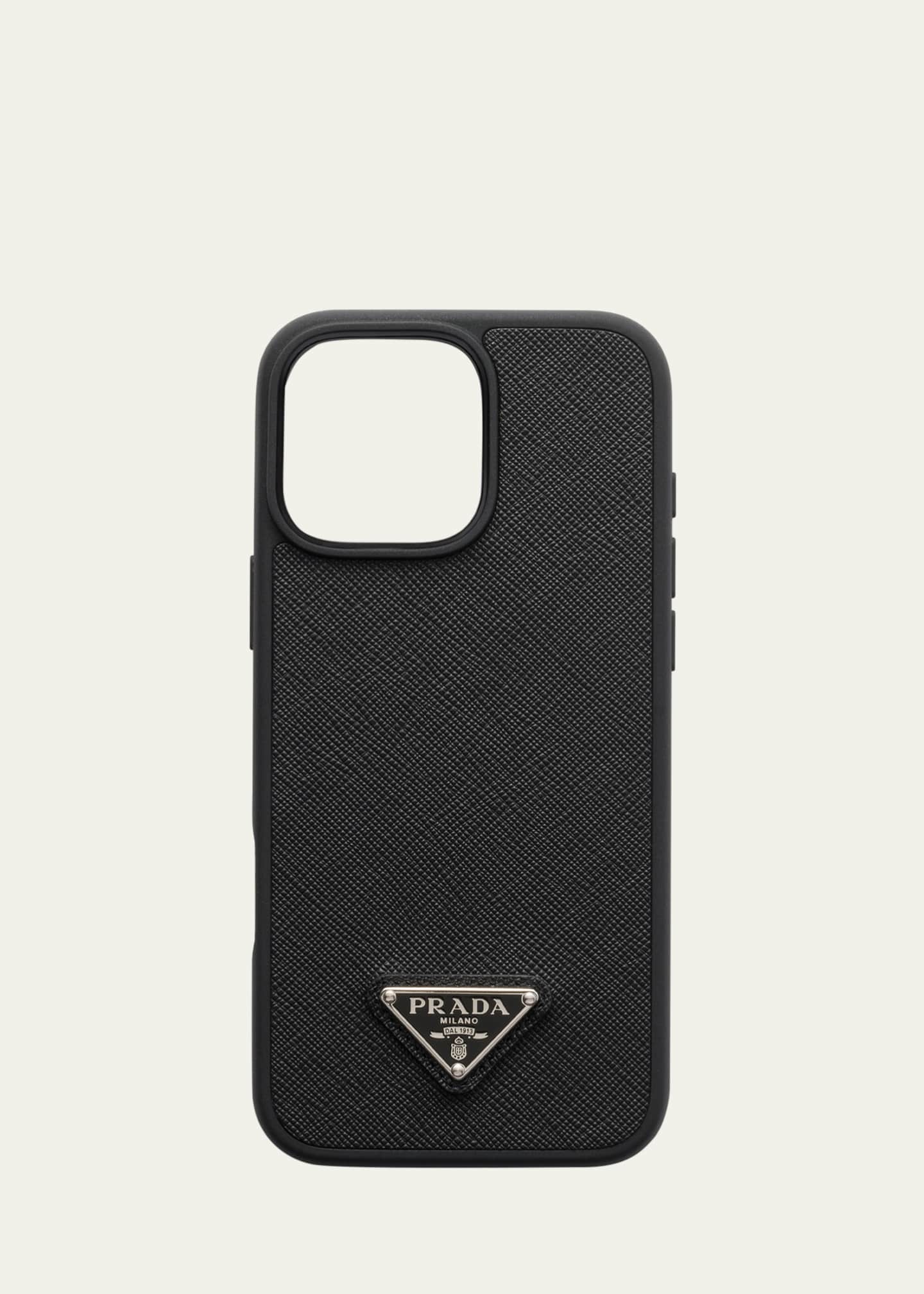 Prada Men's iPhone 16 Pro Max Leather Triangle Logo Case Image 1 of 3