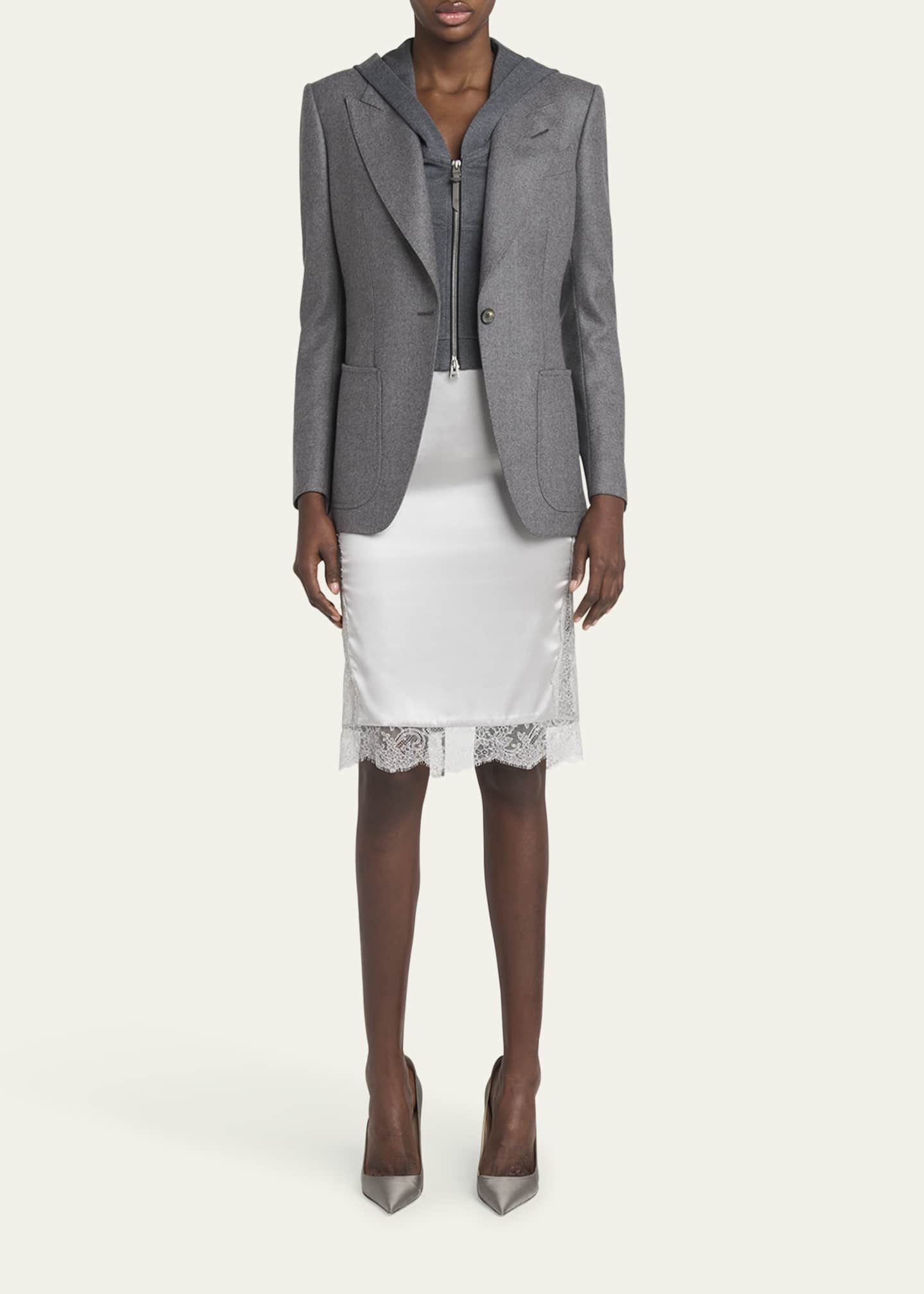 TOM FORD Lace-Inset Stretch Crepe Satin Skirt Image 2 of 5
